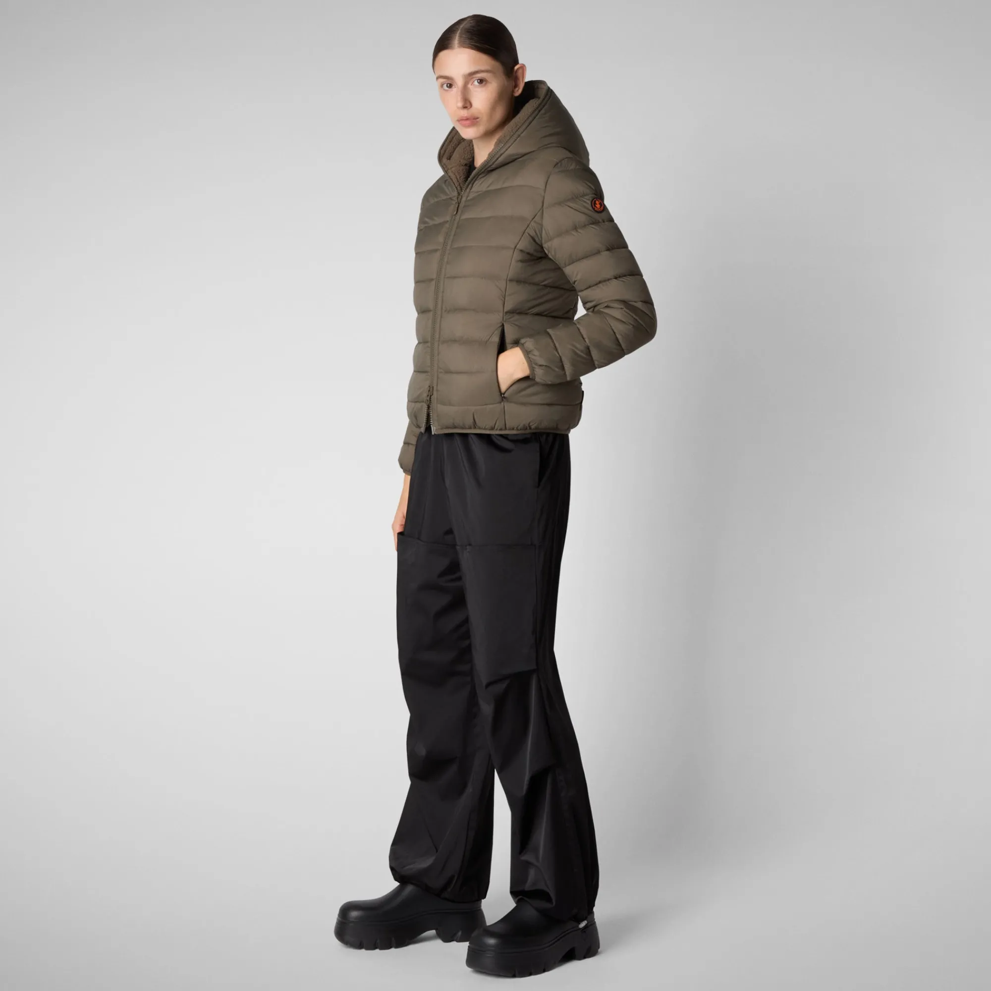 New Save The Duck Women's  animal free Puffer jacket Ethel in mud grey Mudgrey