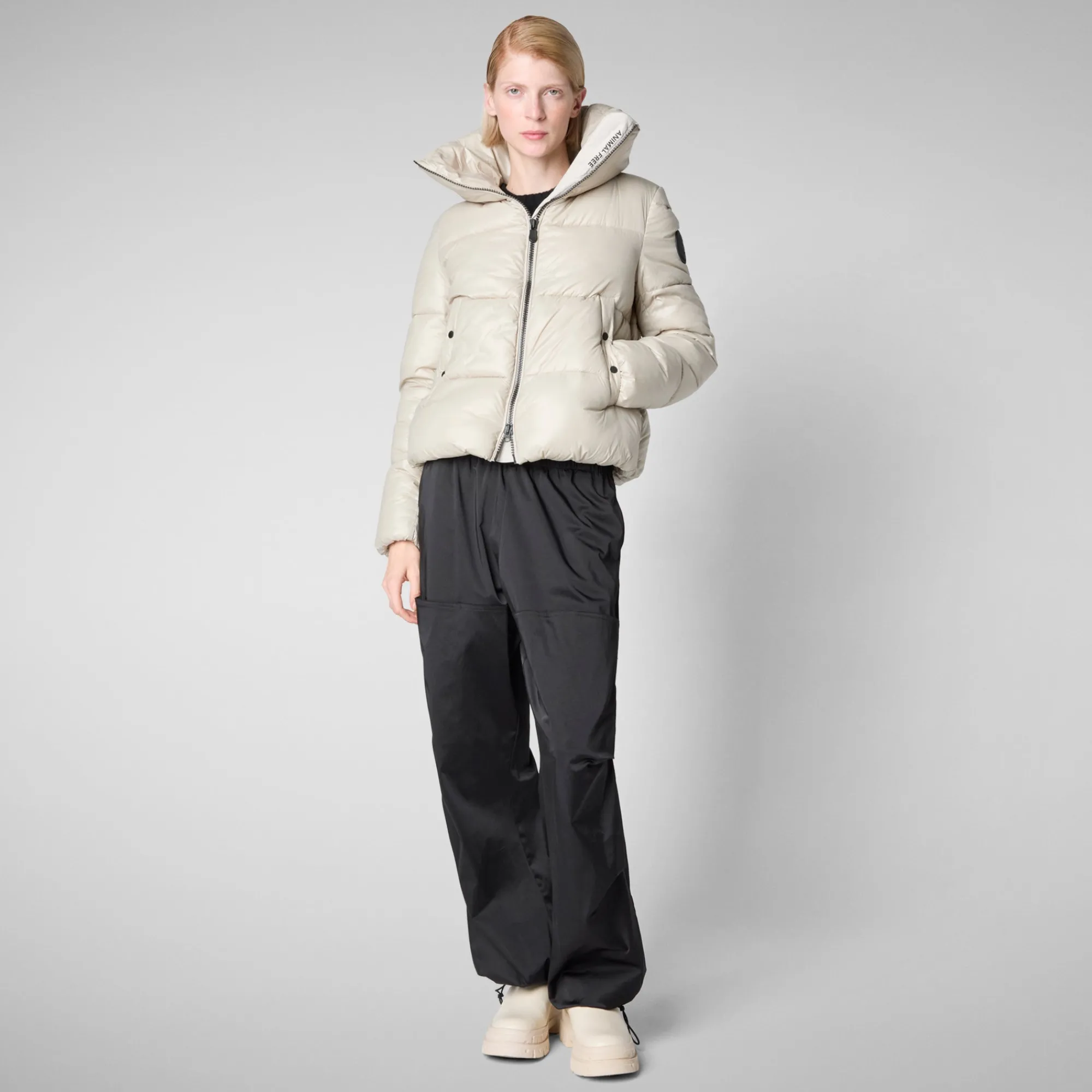 Best Save The Duck Women's Animal free Puffer Jacket Isla  in Rainy Beige RainyBeige