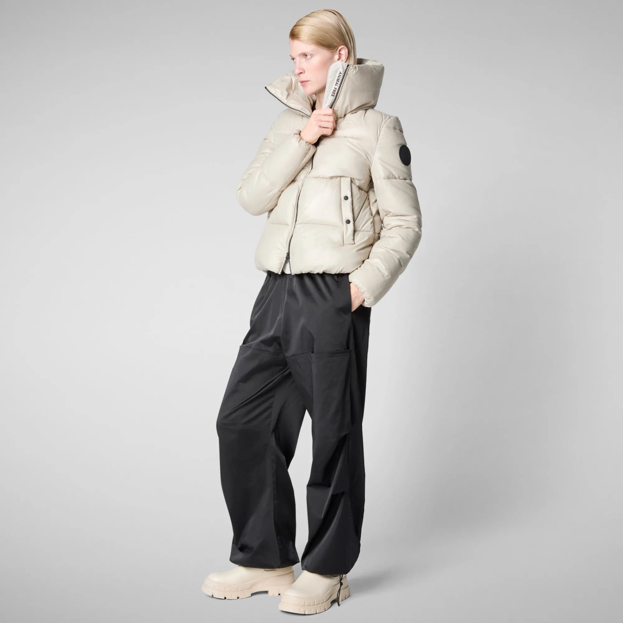 Best Save The Duck Women's Animal free Puffer Jacket Isla  in Rainy Beige RainyBeige
