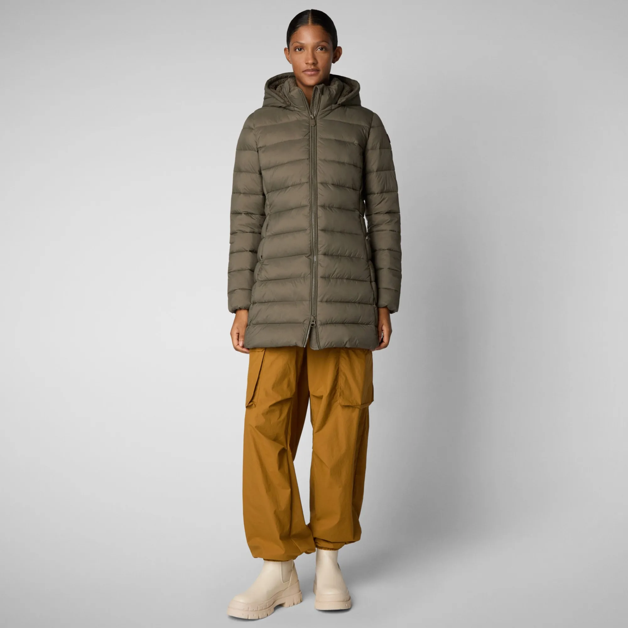 Sale Save The Duck Women's  Animal free Puffer Jacket Joanne in mud grey Mudgrey