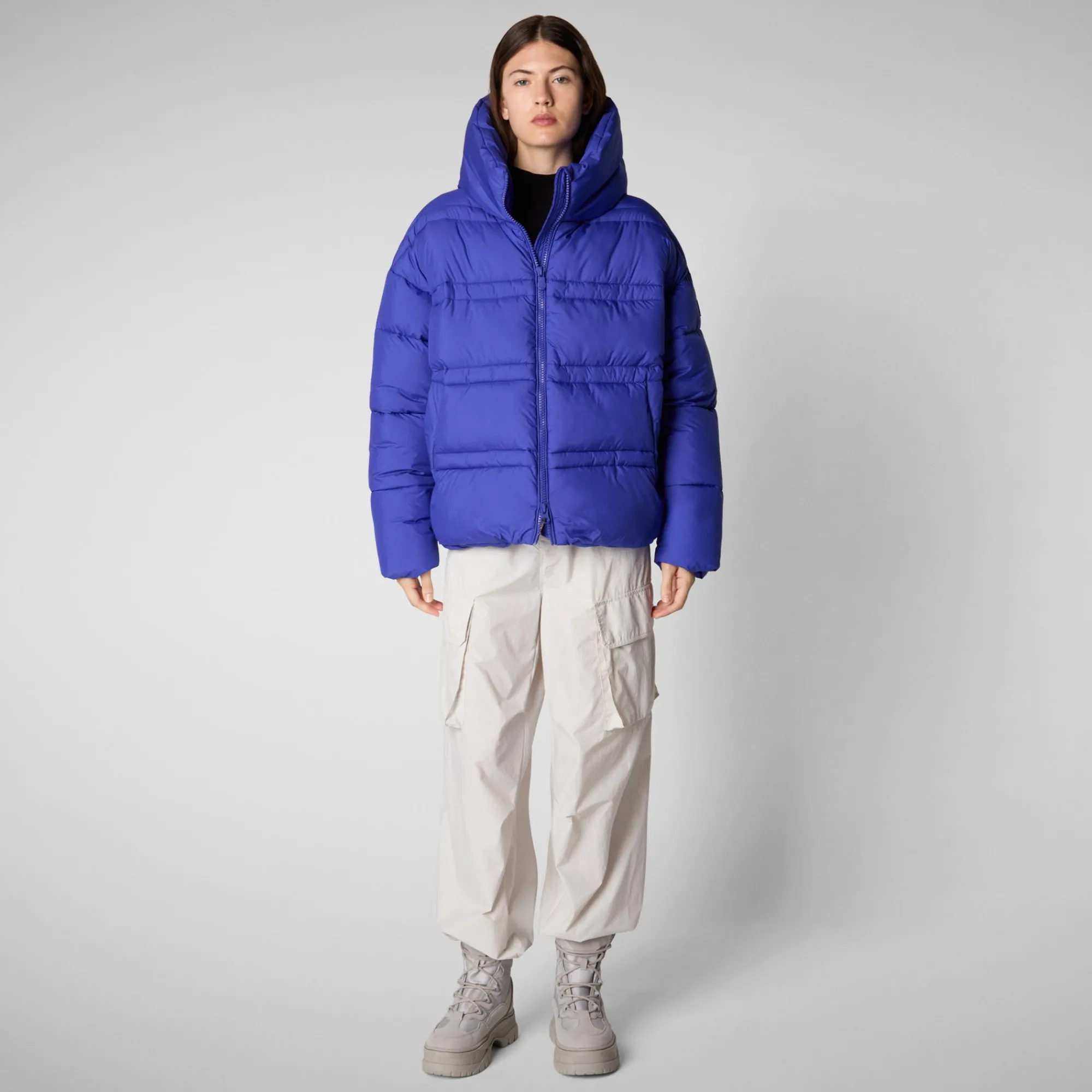 Clearance Save The Duck Women's animal free puffer jacket keri in gentian blue GentianBlue