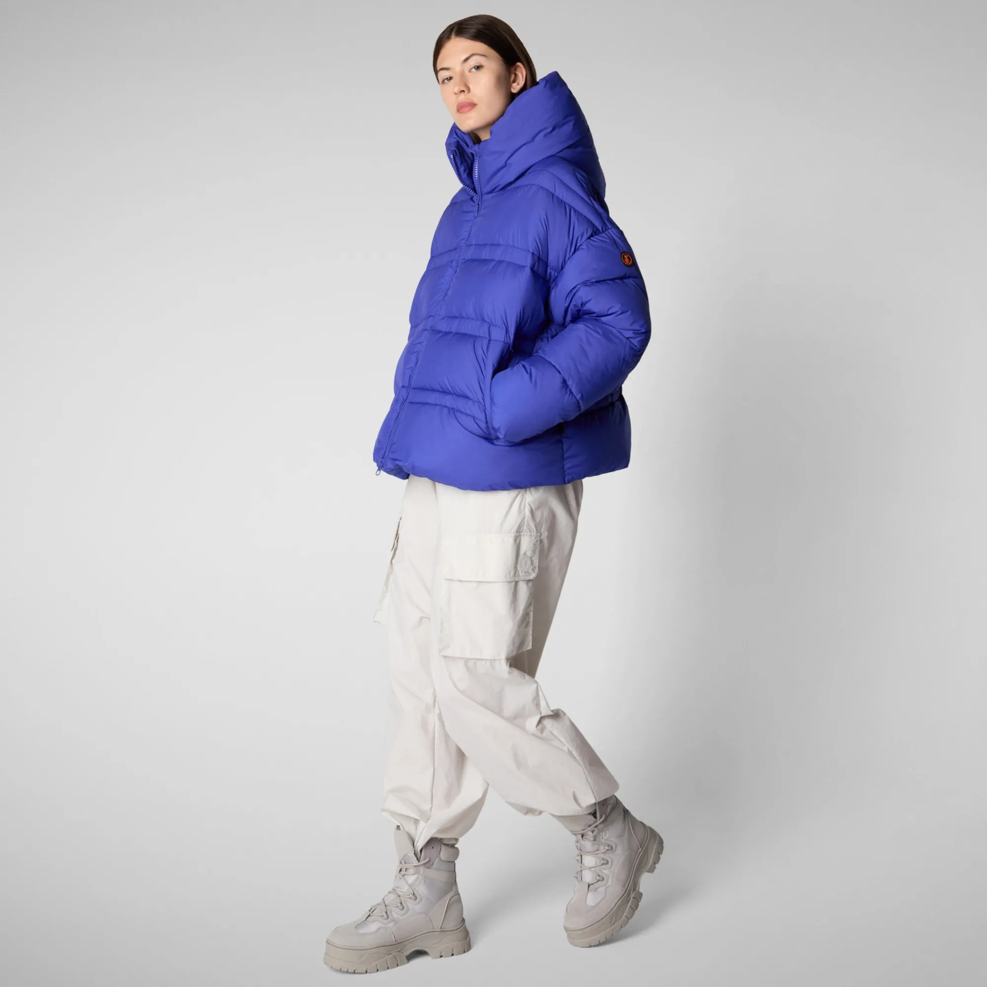 Clearance Save The Duck Women's animal free puffer jacket keri in gentian blue GentianBlue