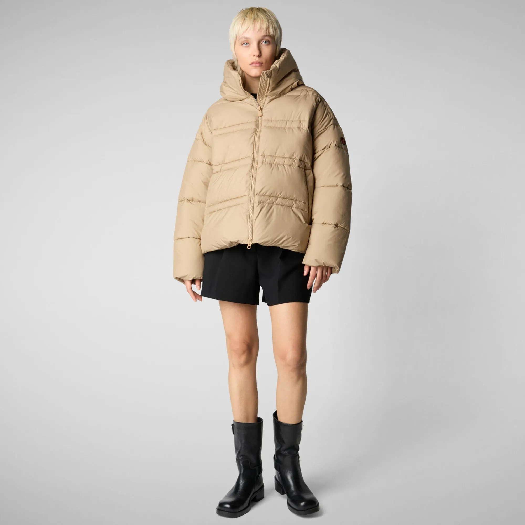 Clearance Save The Duck Women's animal free puffer jacket Keri in sturdust beige StardustBeige