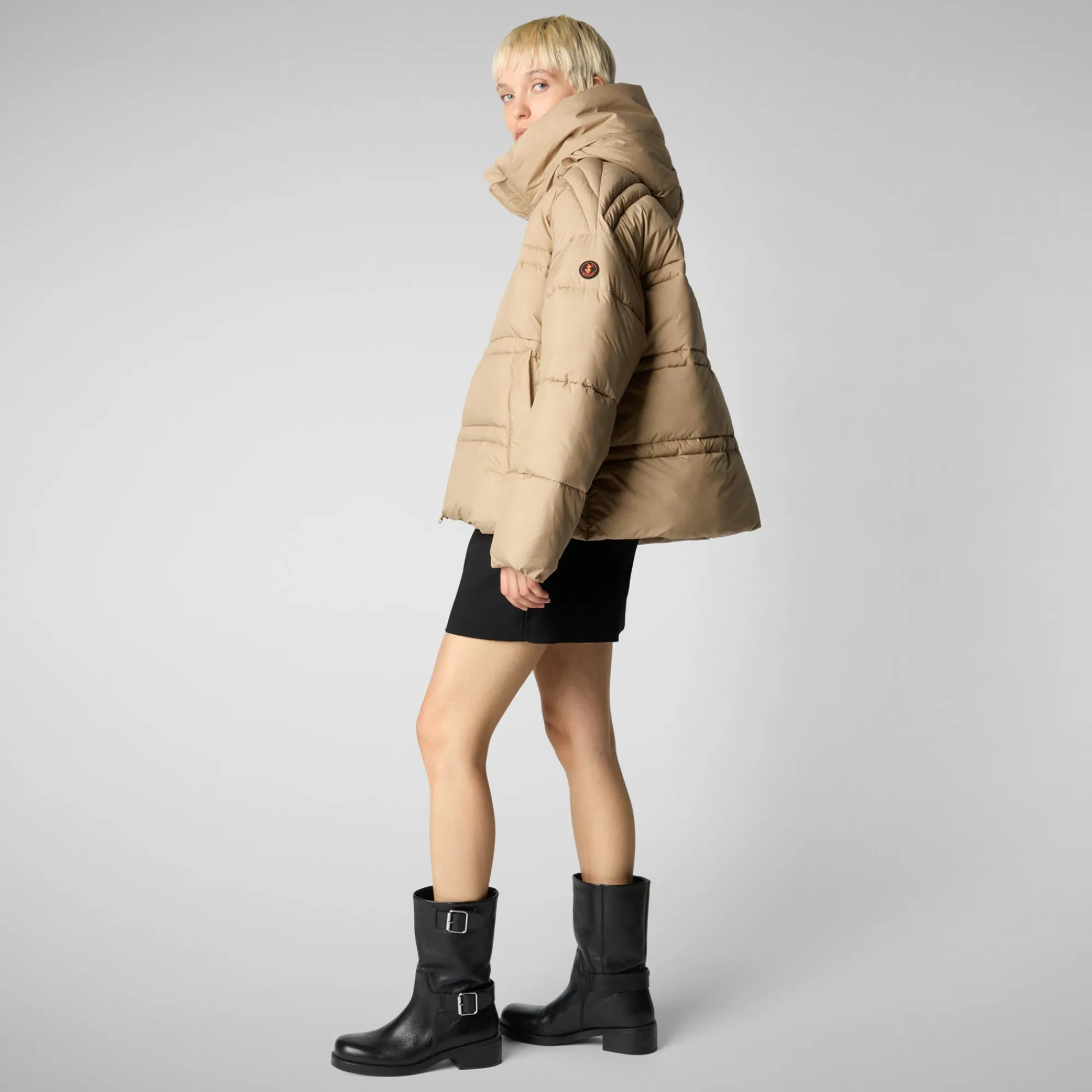 Clearance Save The Duck Women's animal free puffer jacket Keri in sturdust beige StardustBeige