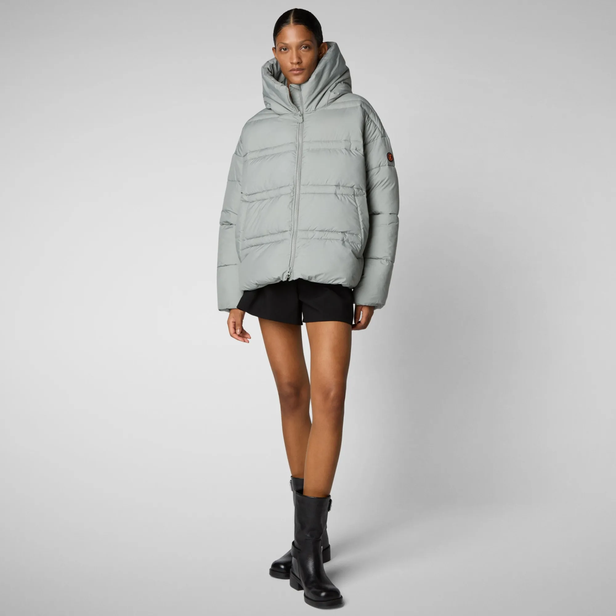 New Save The Duck Women's animal free puffer jacket keri in wolf grey Wolfgrey