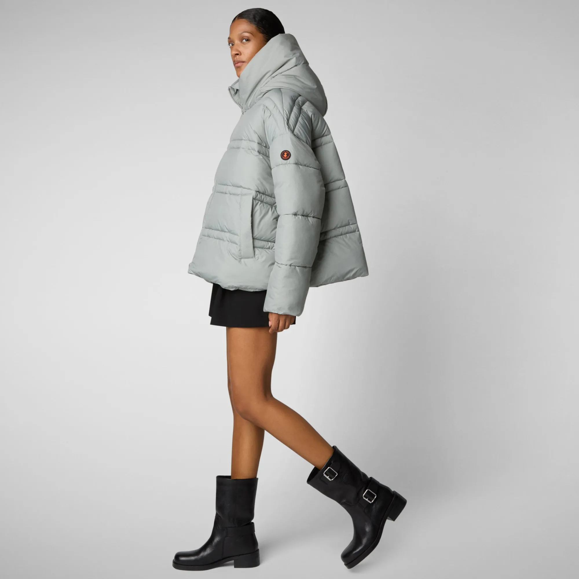 New Save The Duck Women's animal free puffer jacket keri in wolf grey Wolfgrey