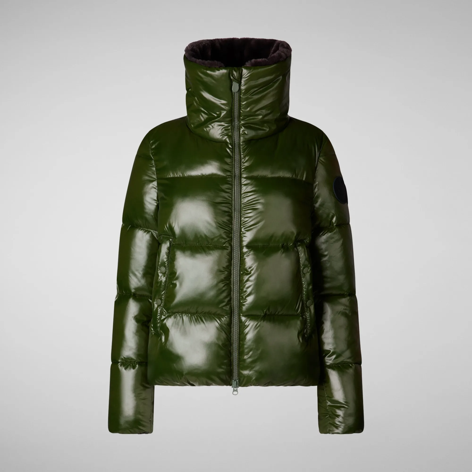 Cheap Save The Duck Women's Animal free Puffer Jacket Moma  with Faux Fur Lining in Pine Green PineGreen