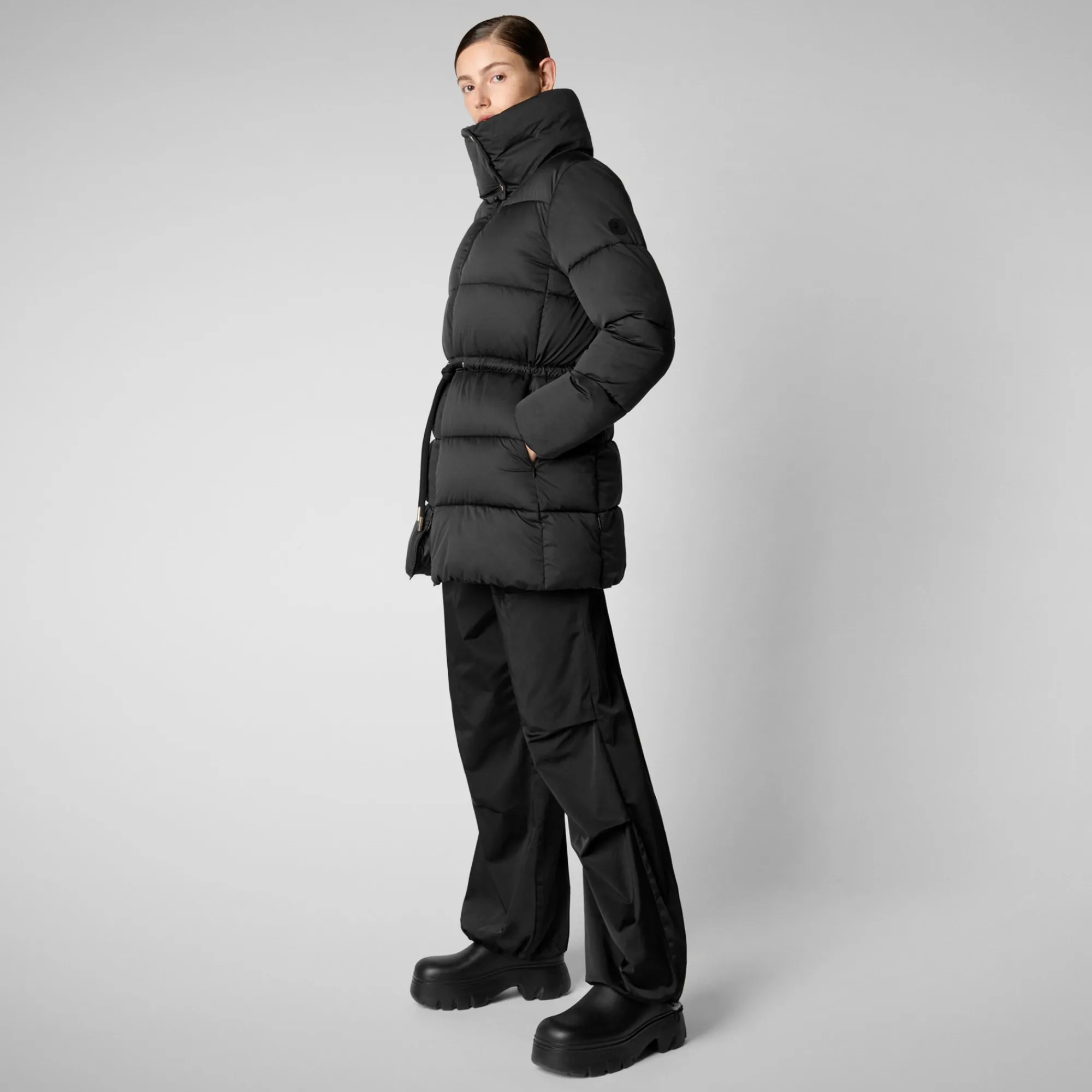 Shop Save The Duck Women's animal free puffer jacket Petunia in Black
