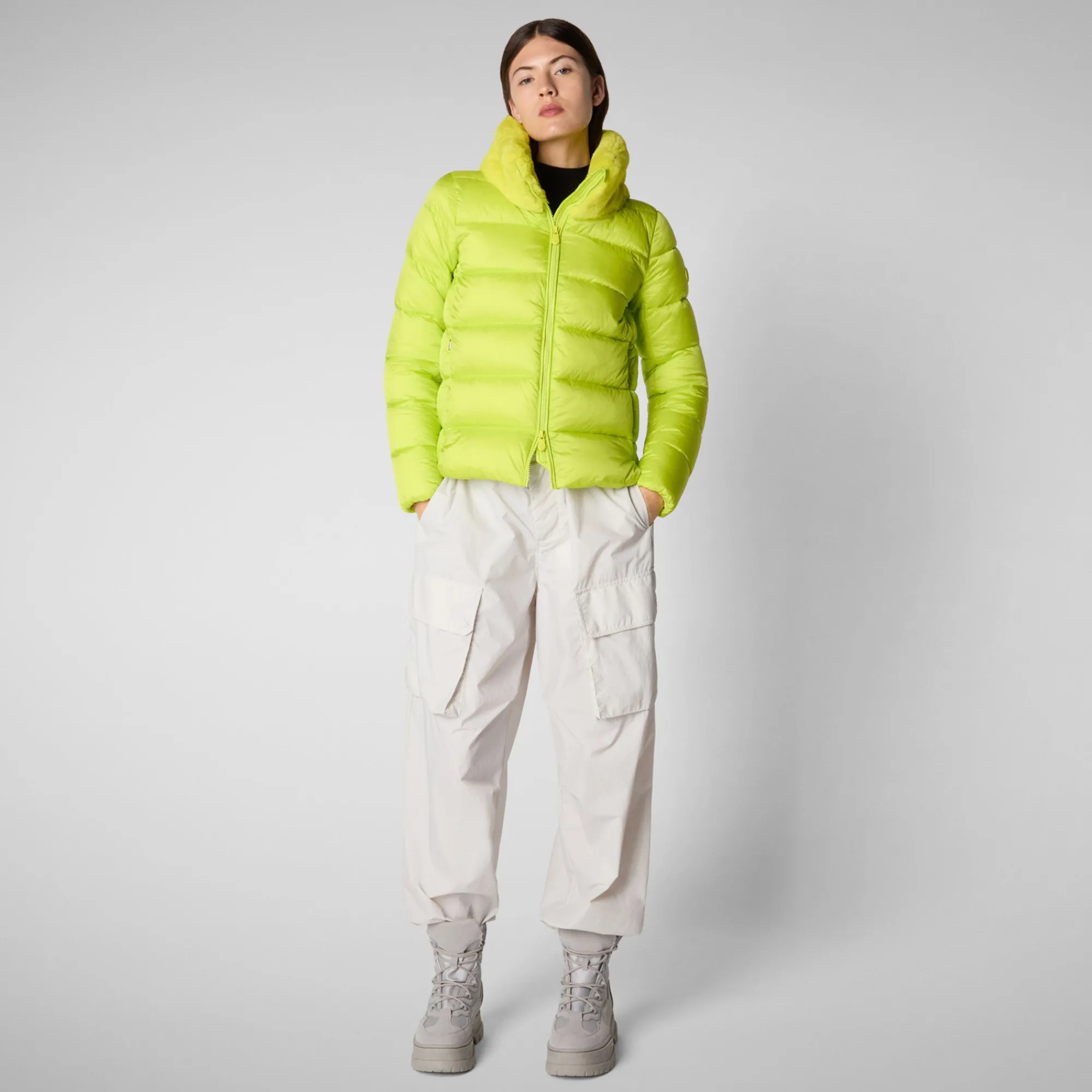 Shop Save The Duck Women's animal free Puffer mei in lichen green LichenGreen