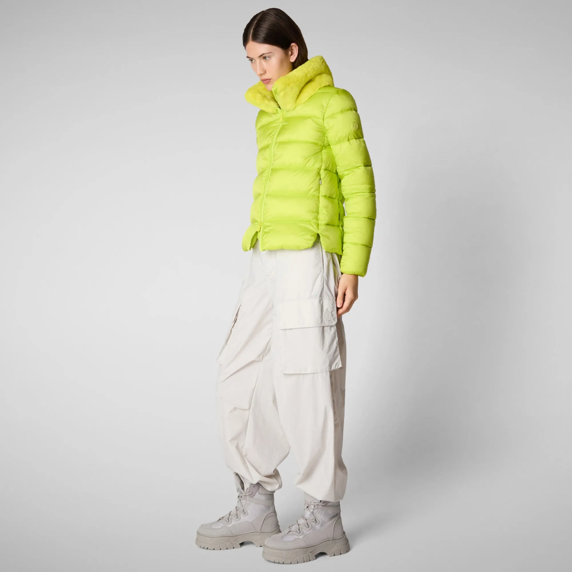 Shop Save The Duck Women's animal free Puffer mei in lichen green LichenGreen