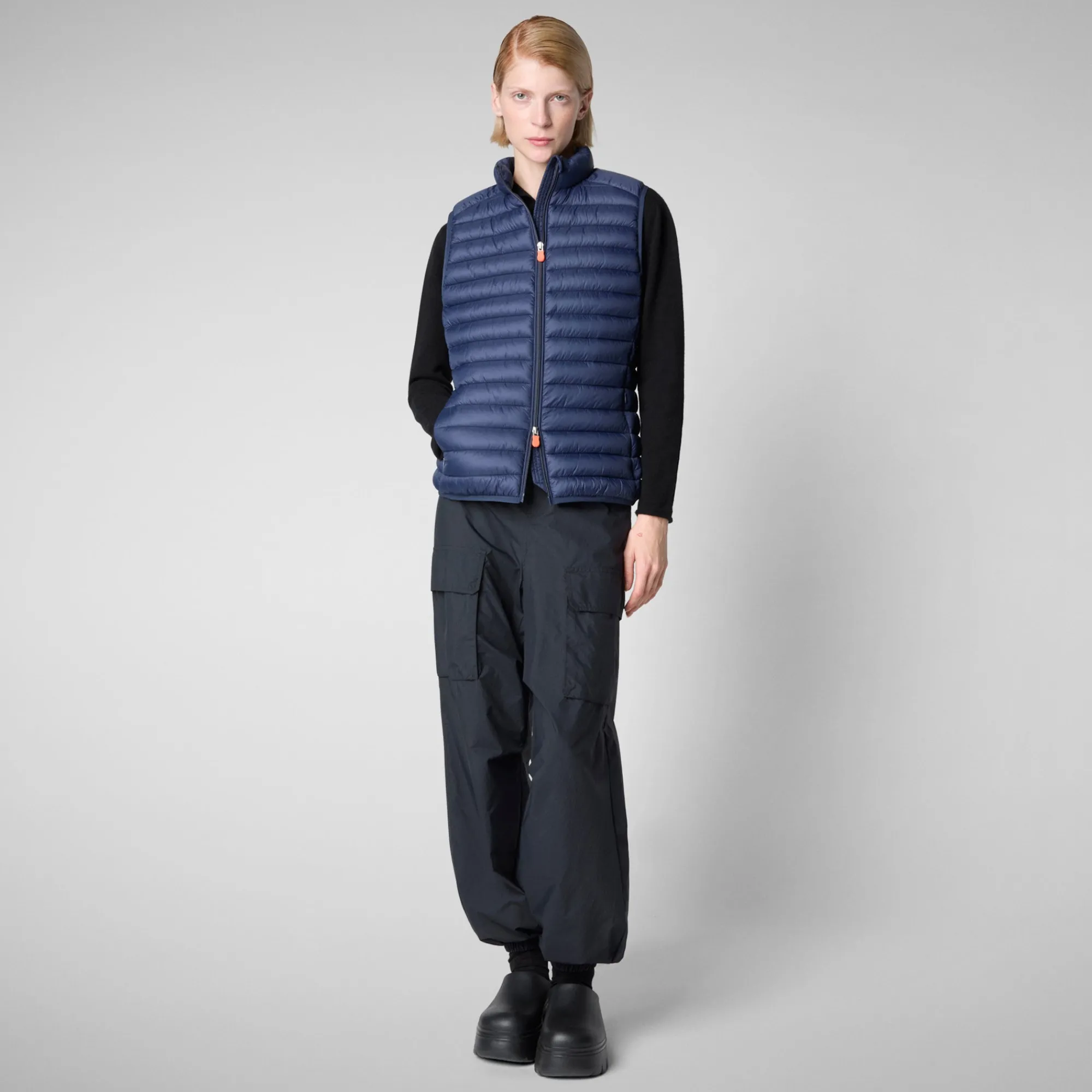 Shop Save The Duck Women's Animal free Puffer Vest Charlotte in Navy Blue NavyBlue