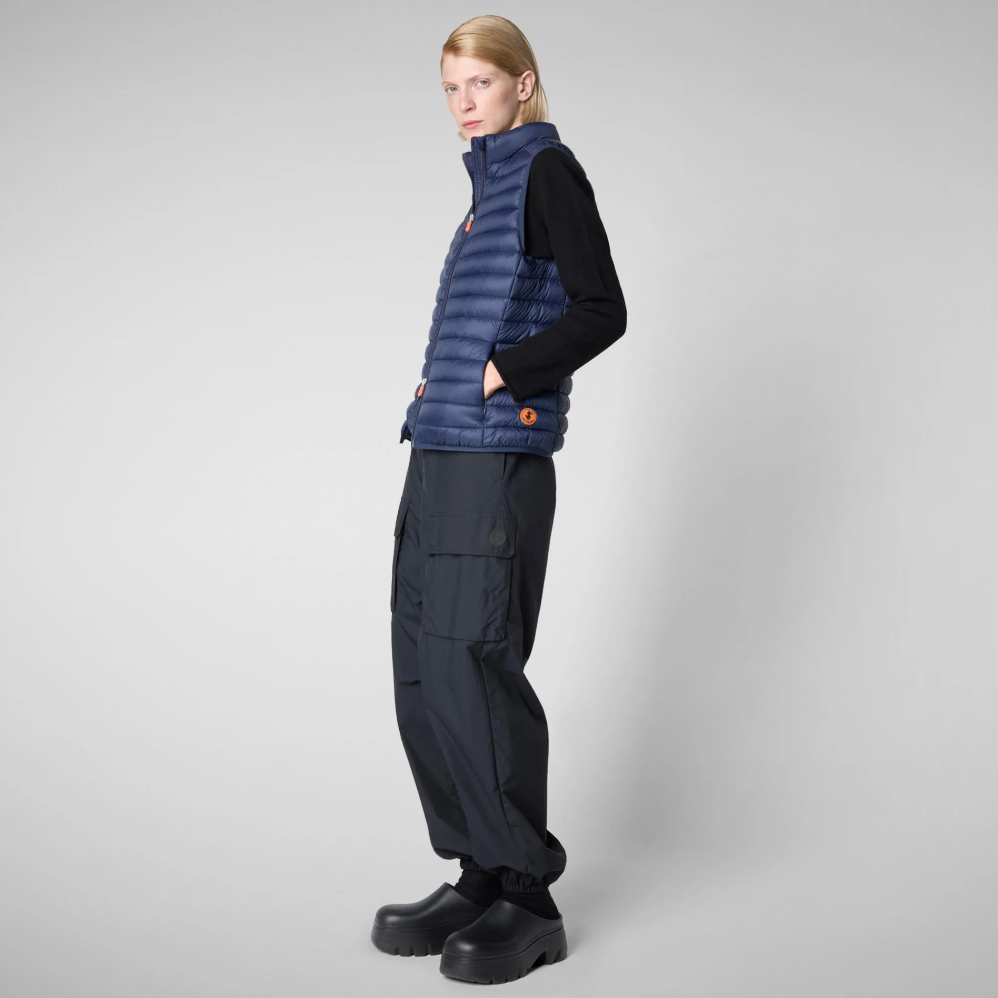 Shop Save The Duck Women's Animal free Puffer Vest Charlotte in Navy Blue NavyBlue