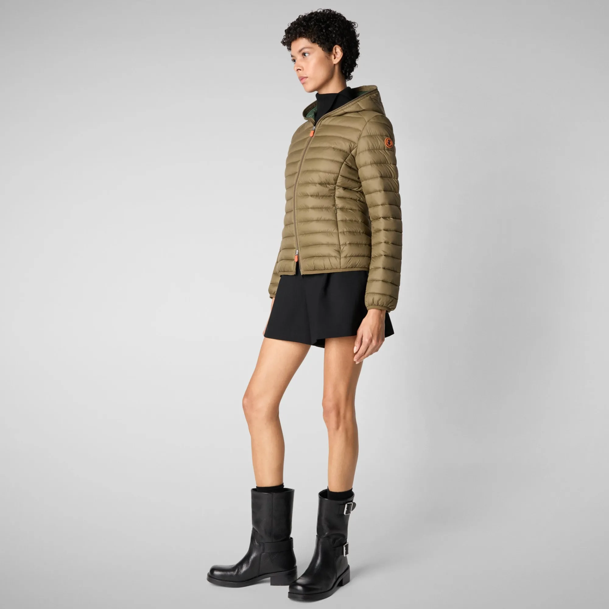 Hot Save The Duck Women's Daisy Hooded Puffer Jacket in Husk Green HuskGreen