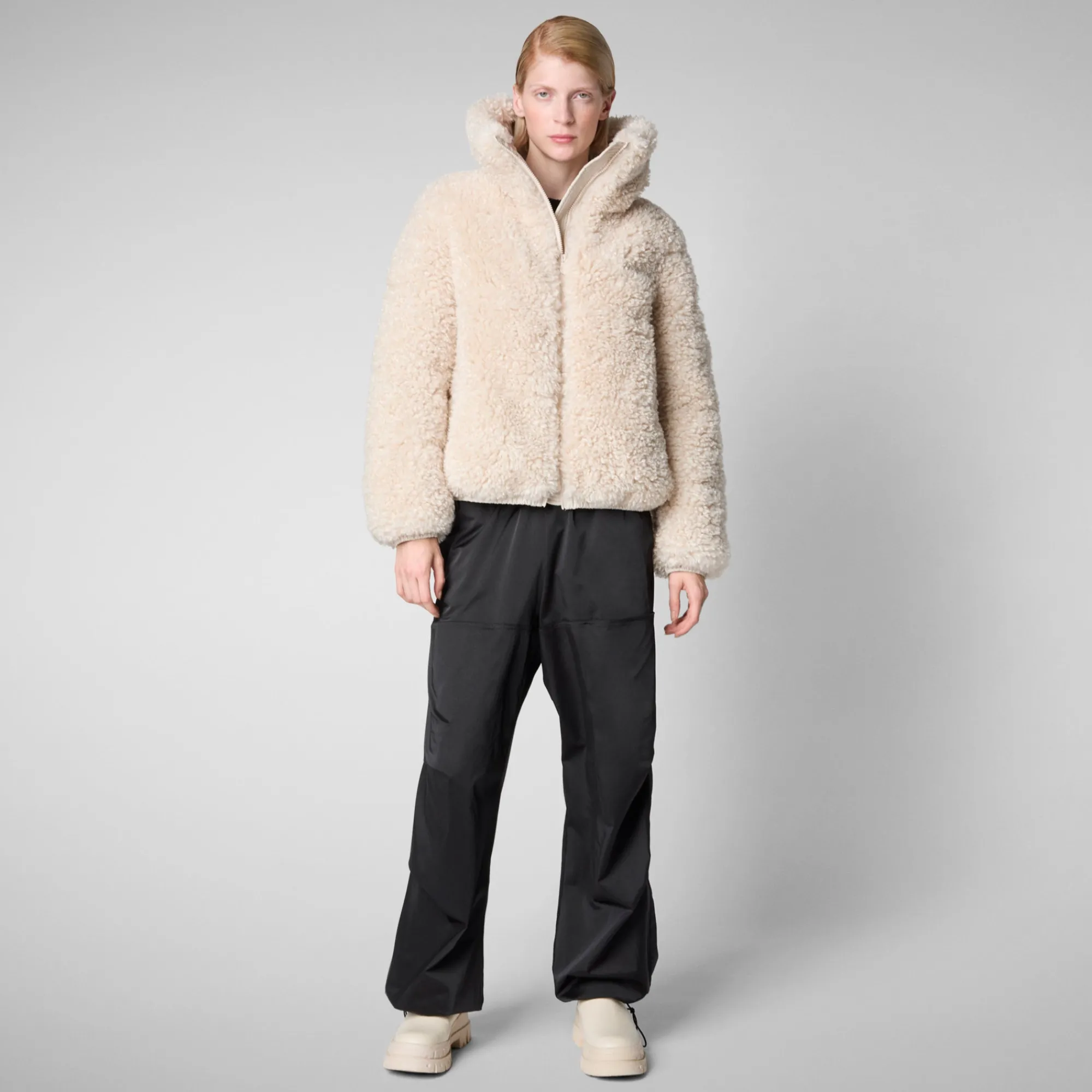 Shop Save The Duck Women's Faux Fur Jacket Kennie in Shore Beige ShoreBeige