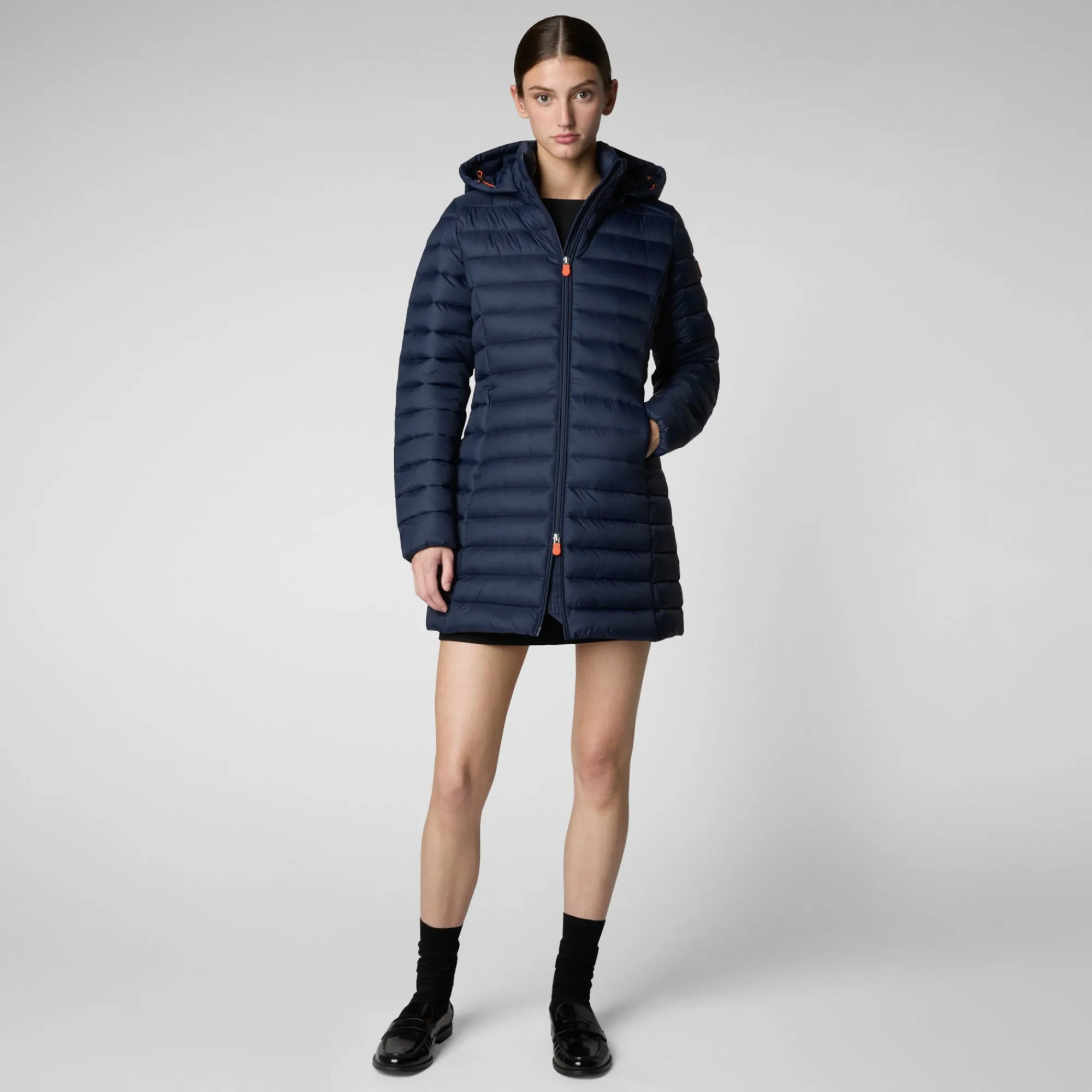 Cheap Save The Duck Women's Hooded Animal free Puffer Coat Carol in Navy Blue NavyBlue