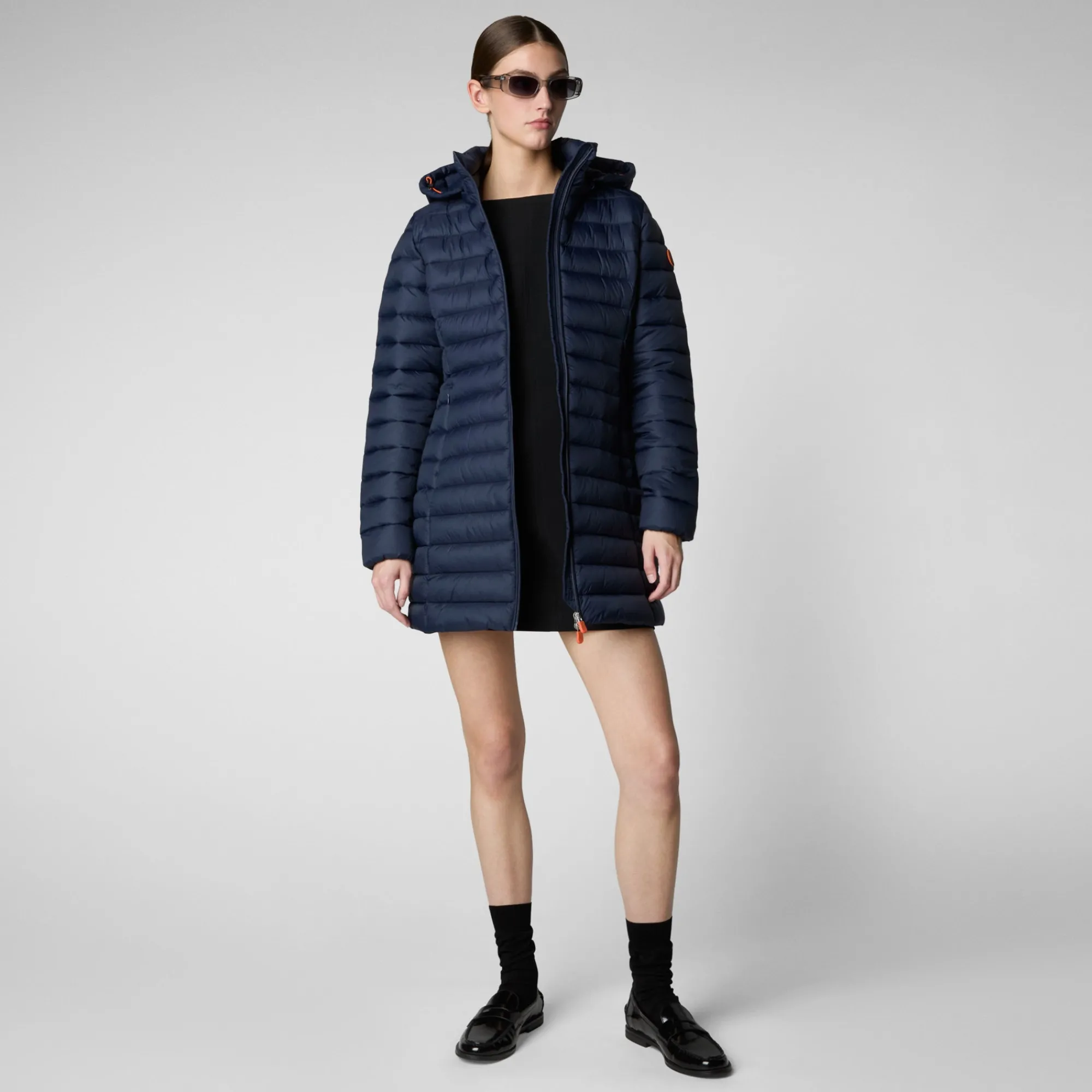 Cheap Save The Duck Women's Hooded Animal free Puffer Coat Carol in Navy Blue NavyBlue