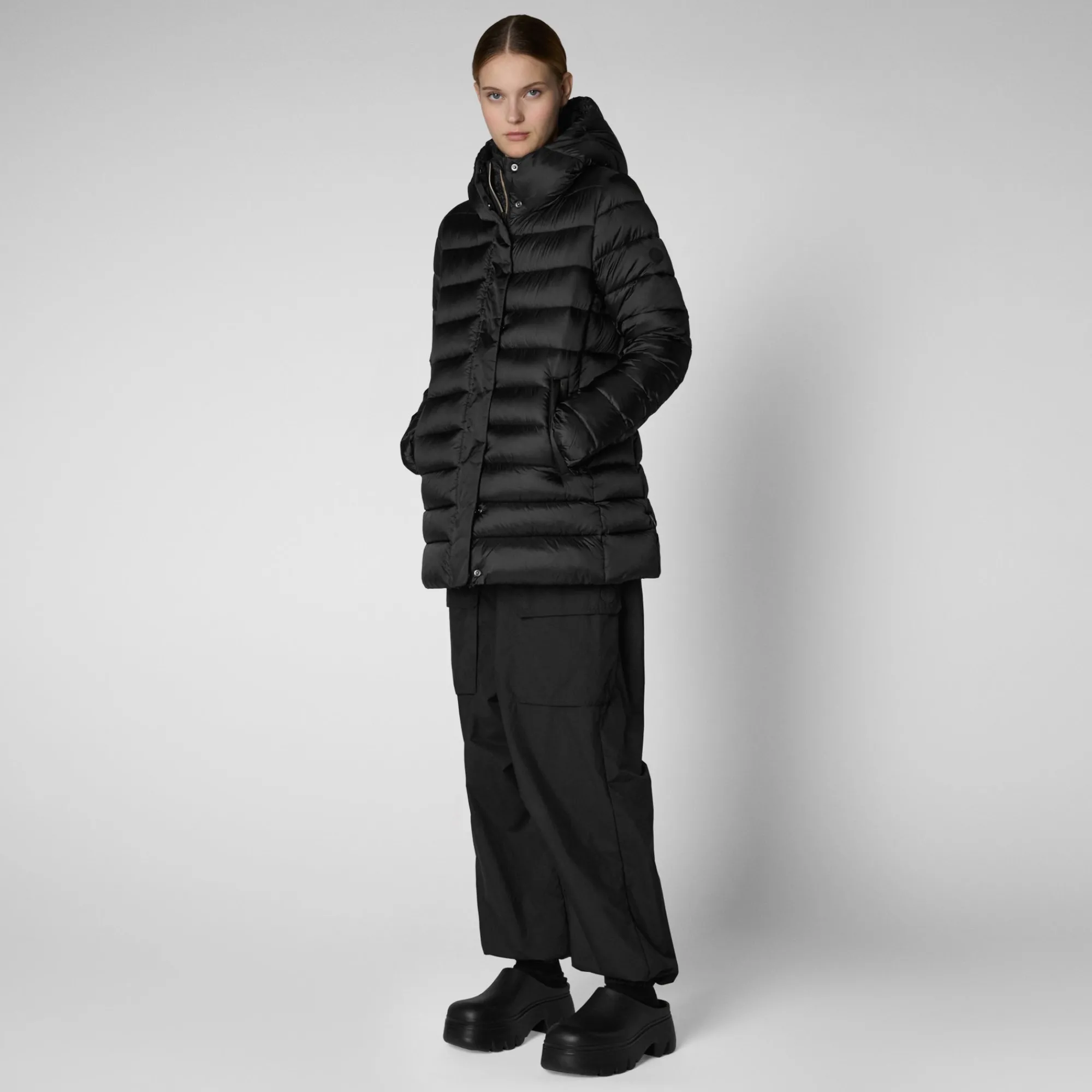 Clearance Save The Duck Women's Hooded Animal free Puffer Coat Drimia in Black