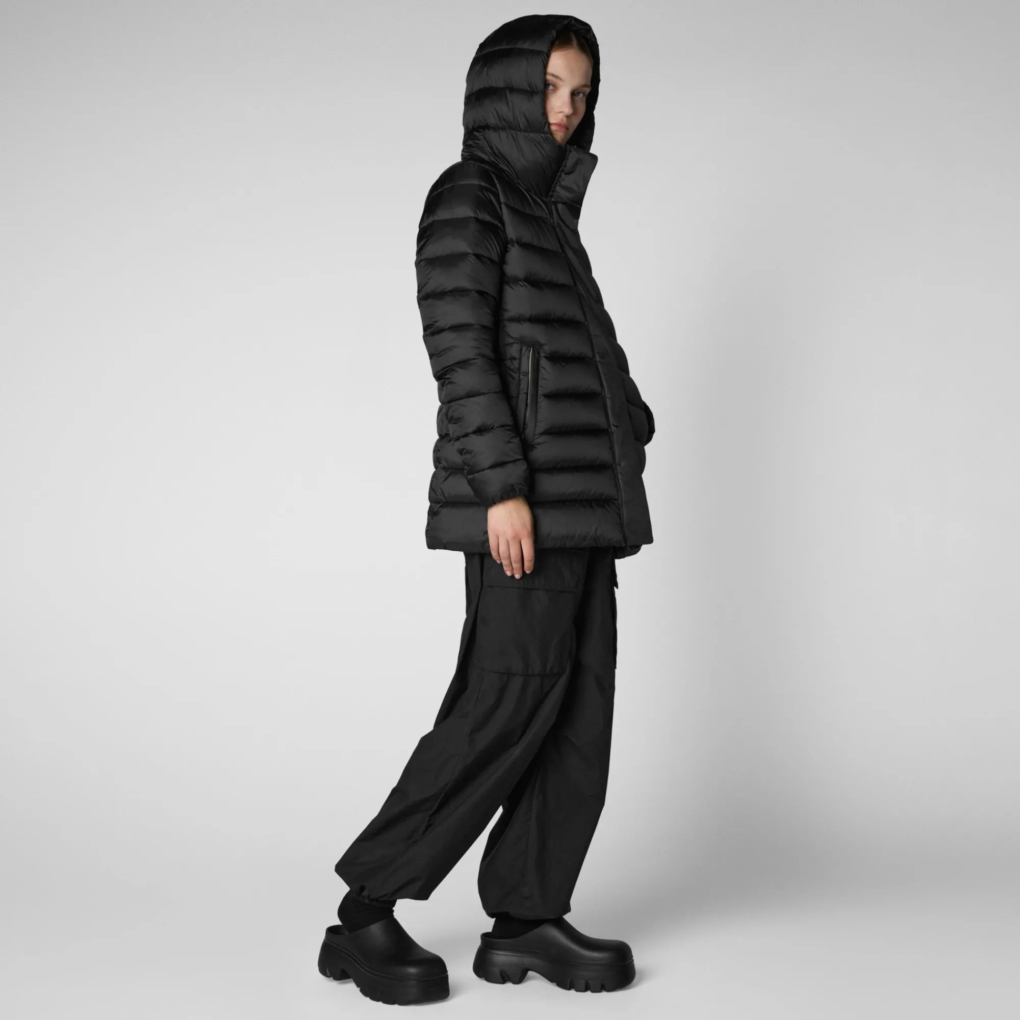 Clearance Save The Duck Women's Hooded Animal free Puffer Coat Drimia in Black