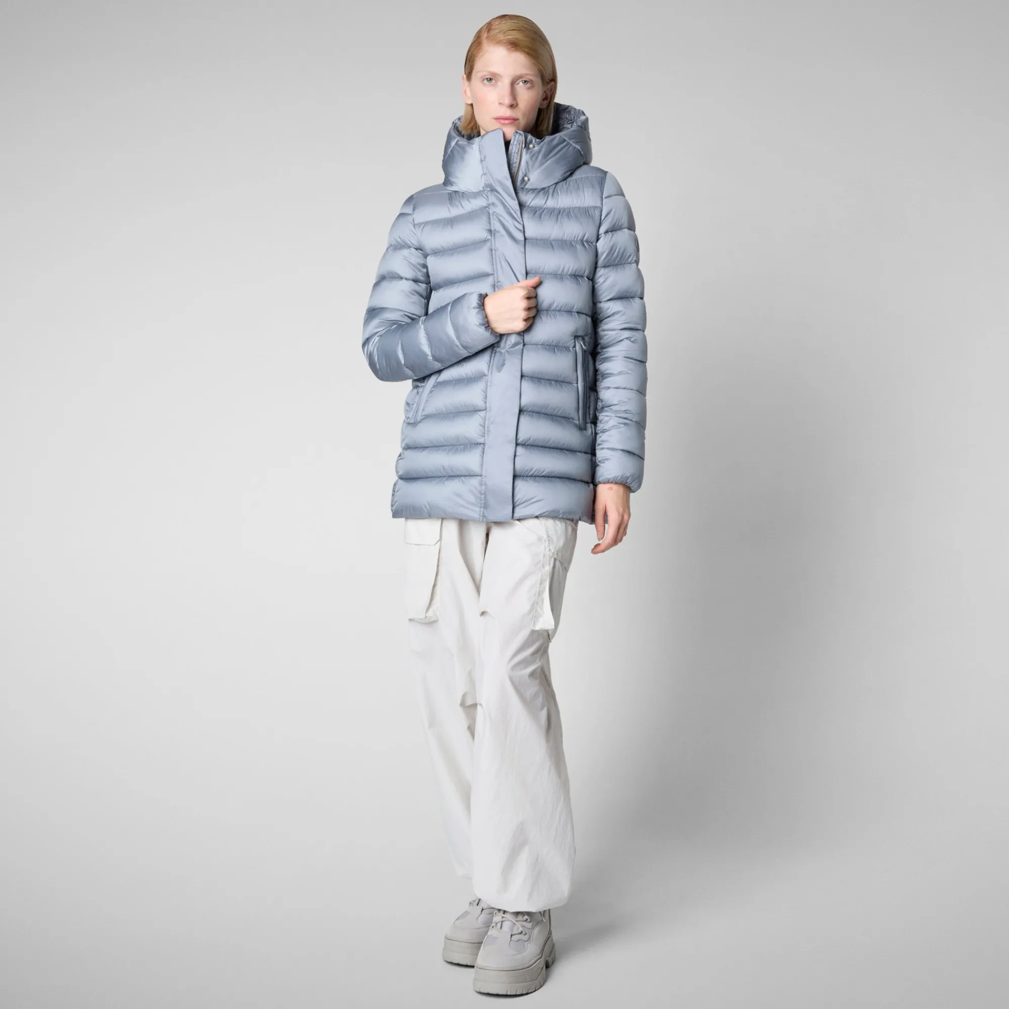 Cheap Save The Duck Women's Hooded Animal free Puffer Coat Drimia in Blue Fog BlueFog