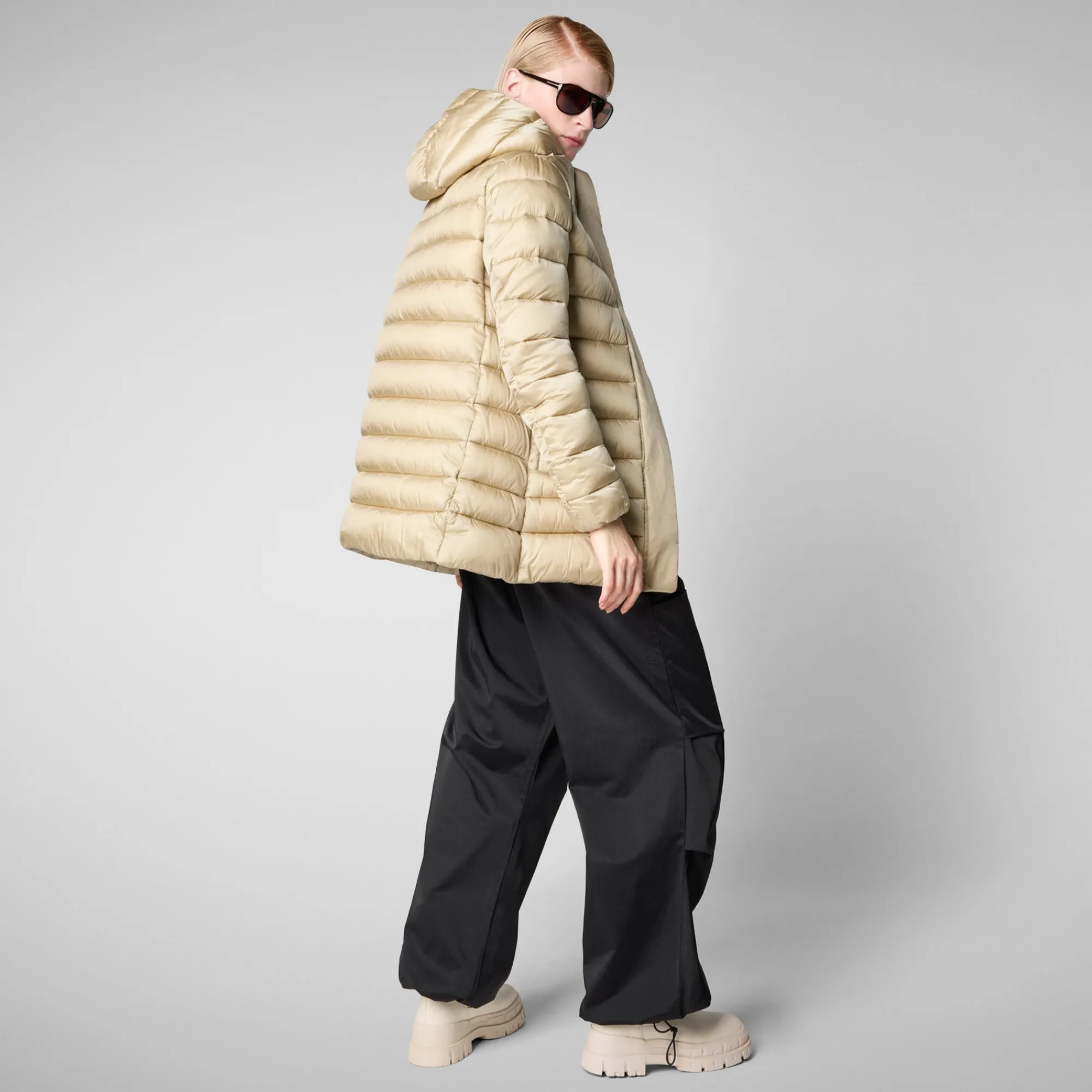 Shop Save The Duck Women's Hooded Animal free Puffer Coat Drimia in Wood Beige WoodBeige