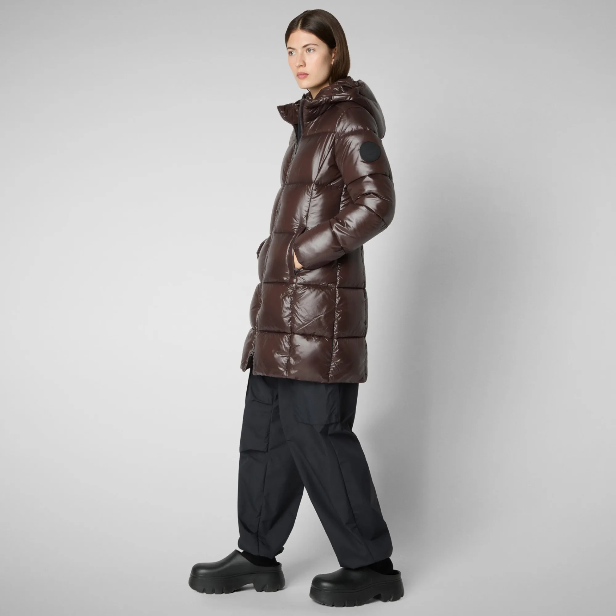 Outlet Save The Duck Women's Hooded Animal free Puffer Coat Ines in Brown Black BrownBlack