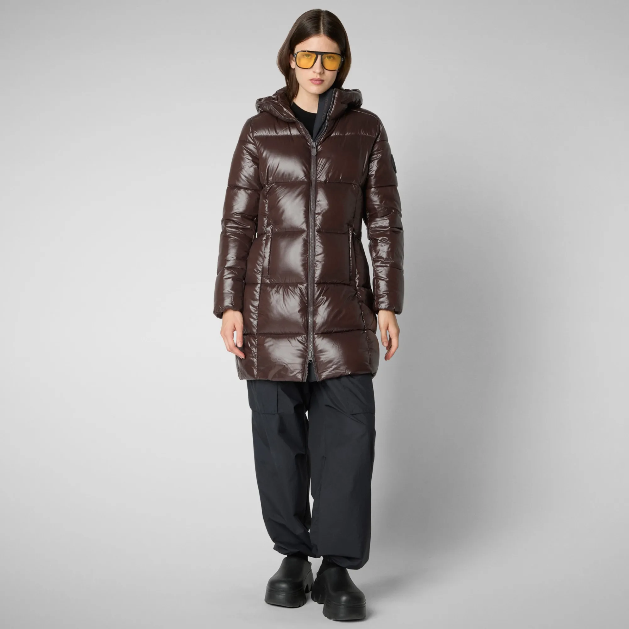 Outlet Save The Duck Women's Hooded Animal free Puffer Coat Ines in Brown Black BrownBlack