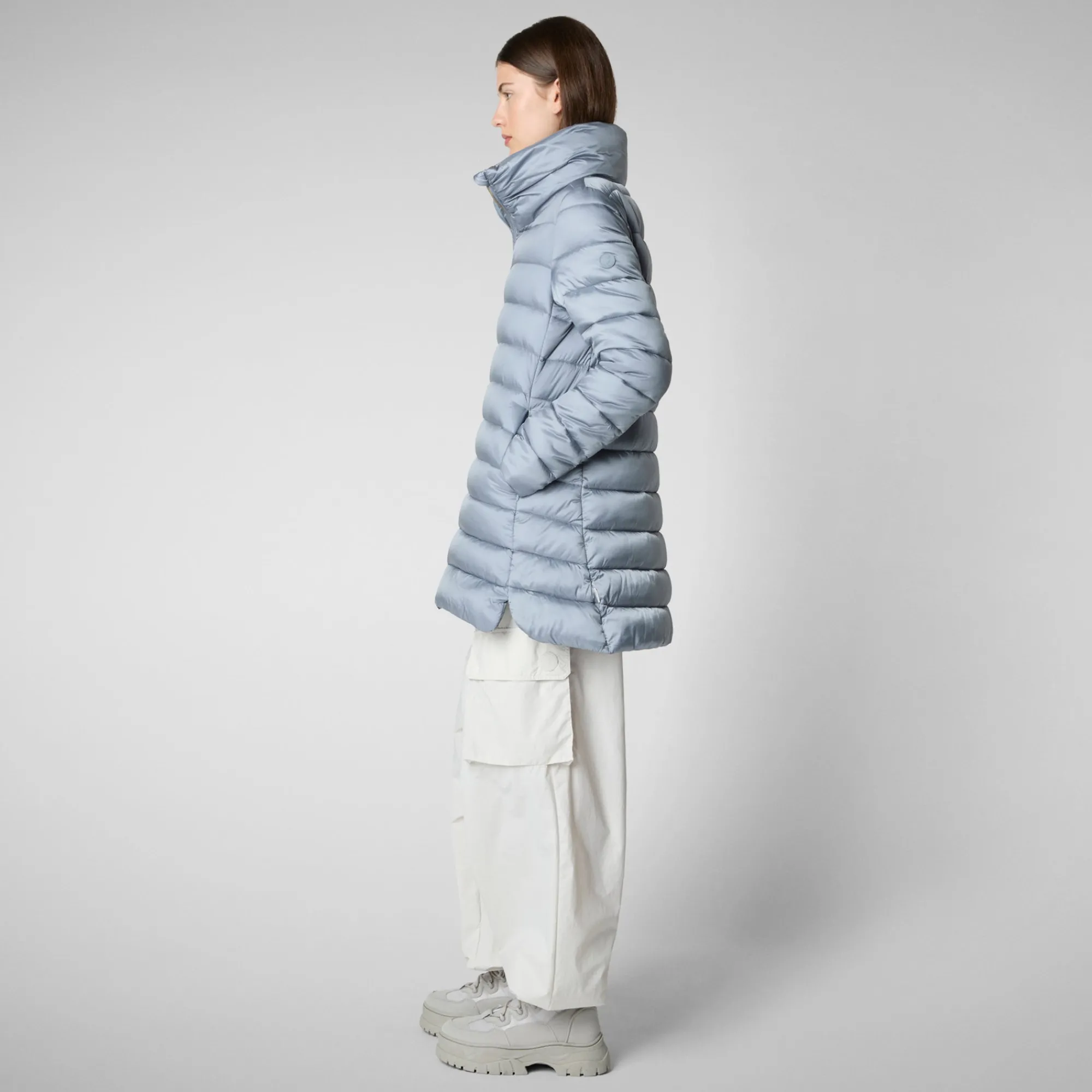 Fashion Save The Duck Women's Hooded Animal free Puffer Coat Lydia in blue fog BlueBlack