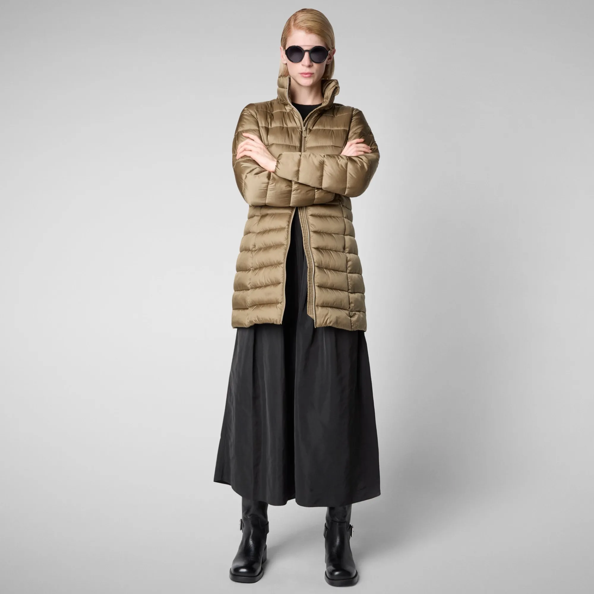 Best Save The Duck Women's Hooded Animal free Puffer Coat Reese in Husk Green HuskGreen