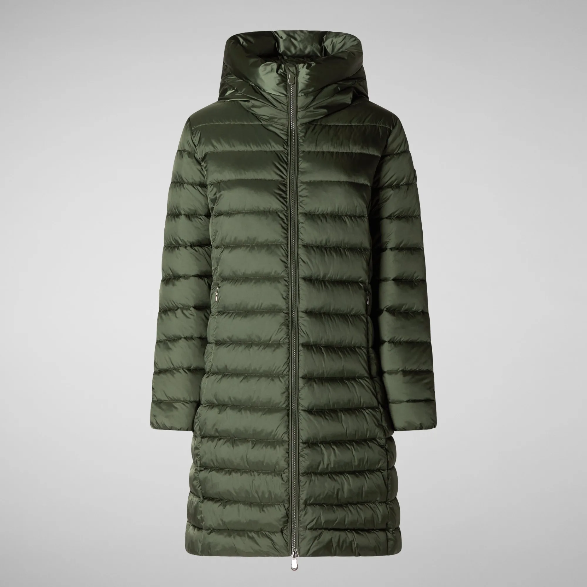 Hot Save The Duck Women's Hooded Animal free Puffer Coat Saffron in Thyme Green ThymeGreen