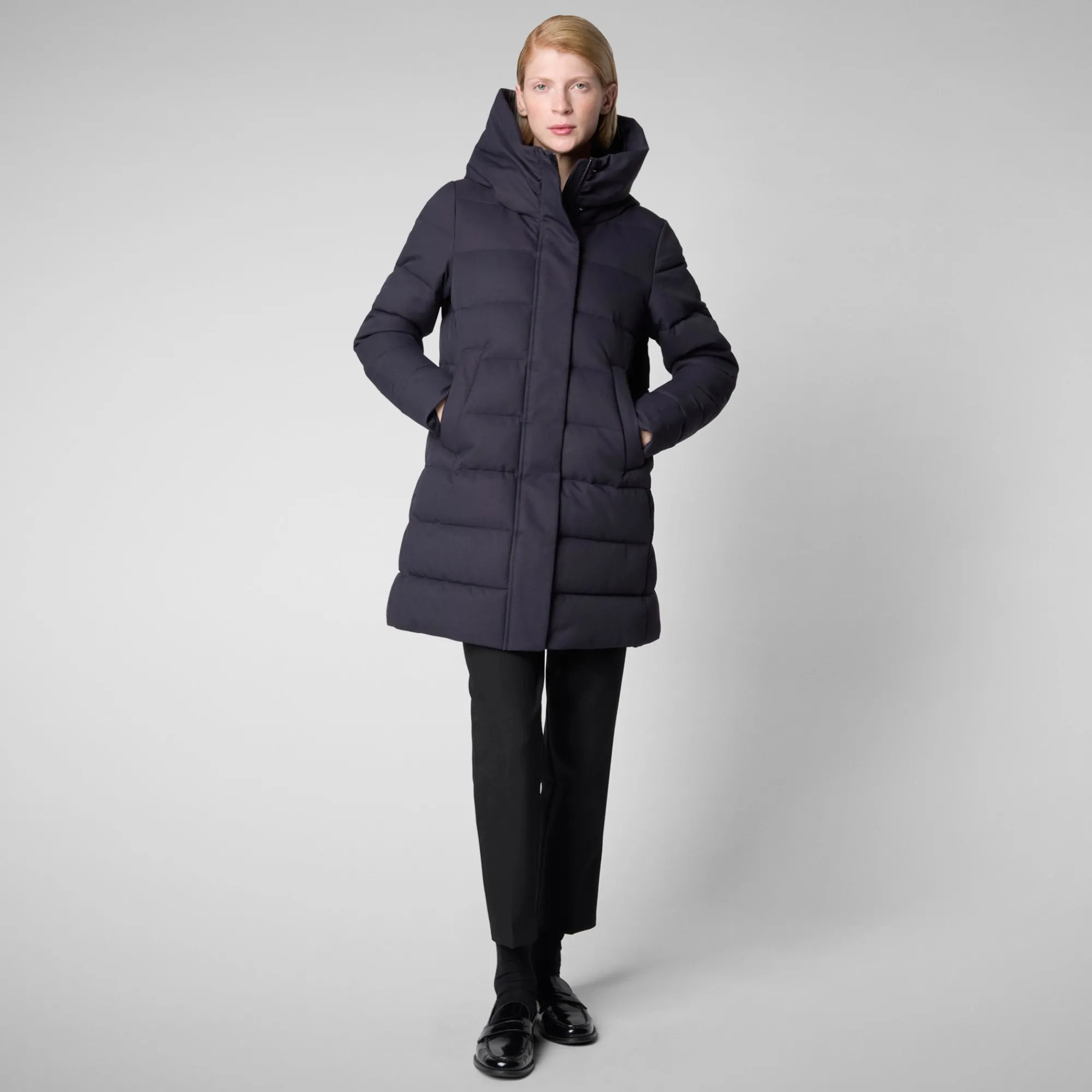 Discount Save The Duck Women's Hooded Animal free Puffer Coat Tatiana in Blue Black BlueBlack
