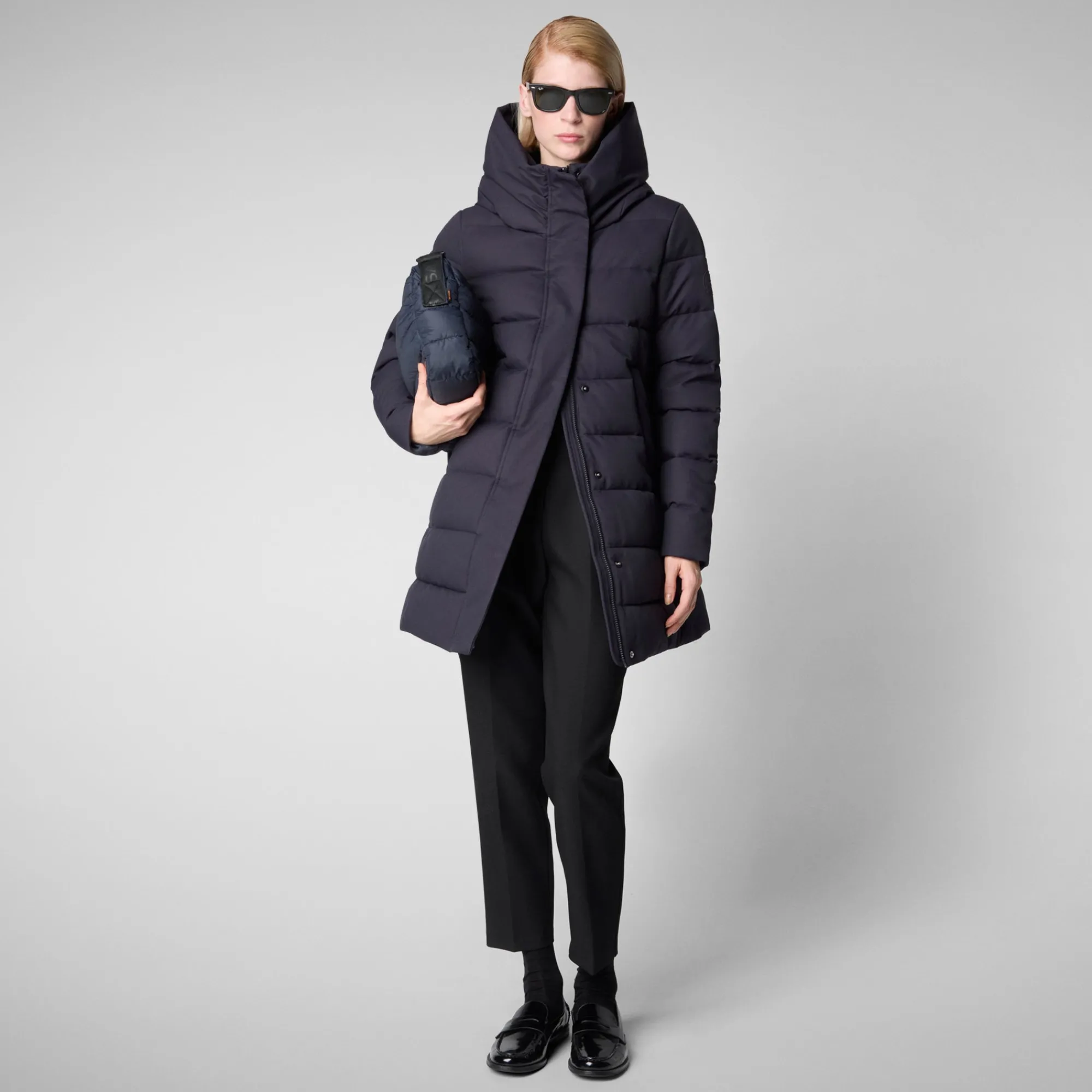 Discount Save The Duck Women's Hooded Animal free Puffer Coat Tatiana in Blue Black BlueBlack