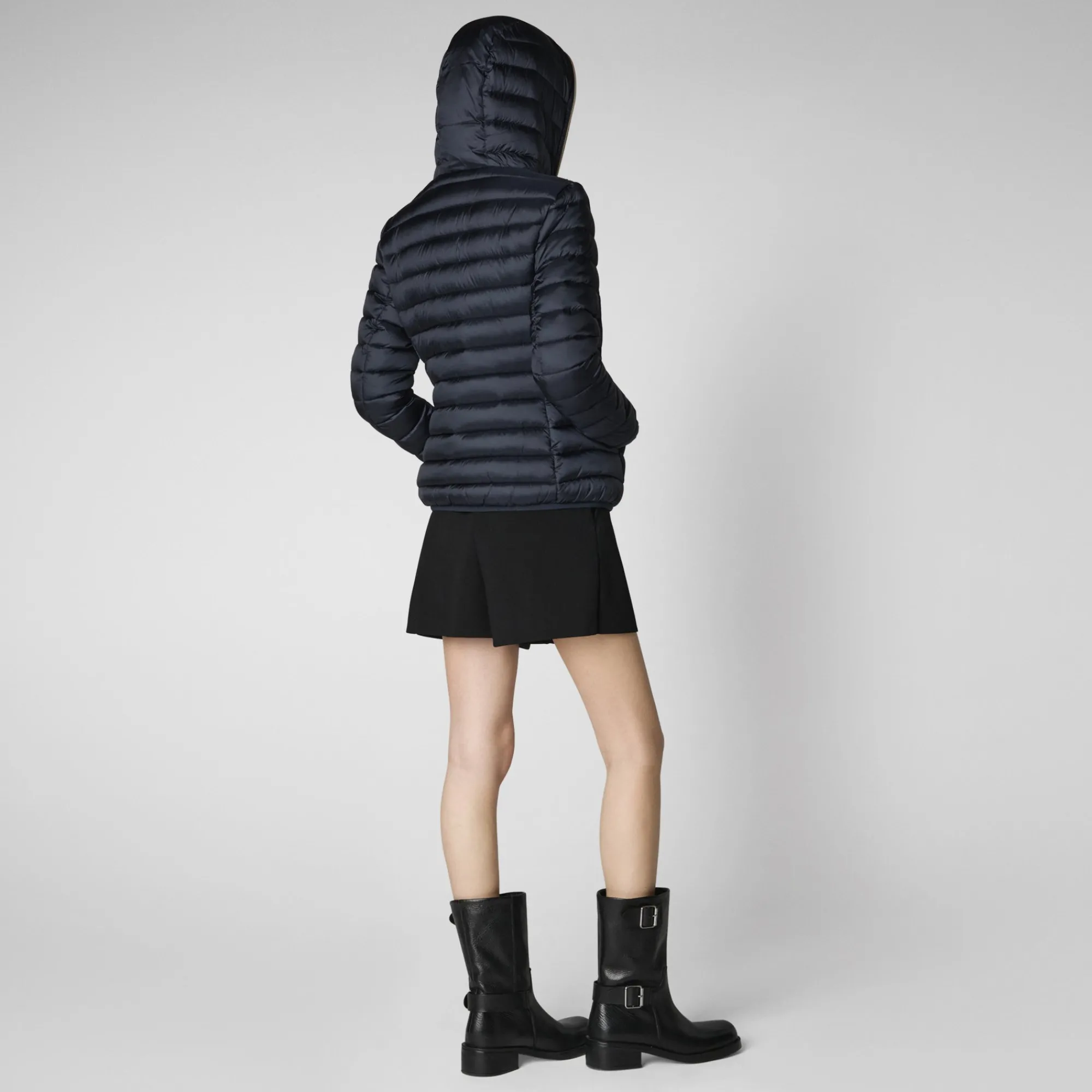 New Save The Duck Women's Hooded Animal free Puffer Jacket Alexis in  Blue Black BlueBlack