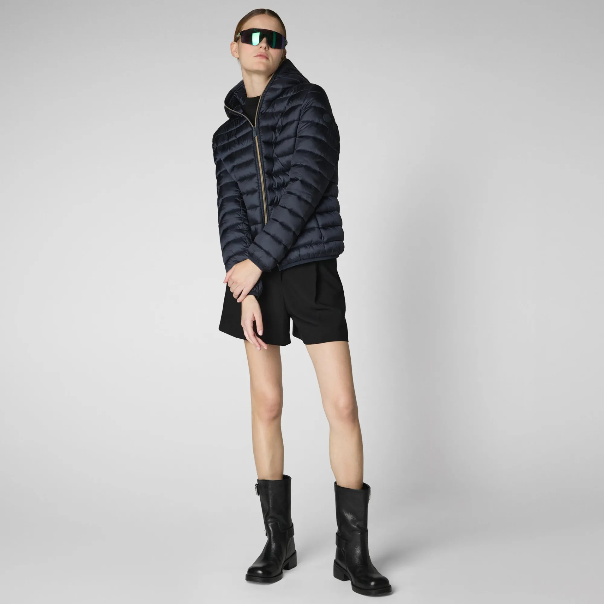 New Save The Duck Women's Hooded Animal free Puffer Jacket Alexis in  Blue Black BlueBlack