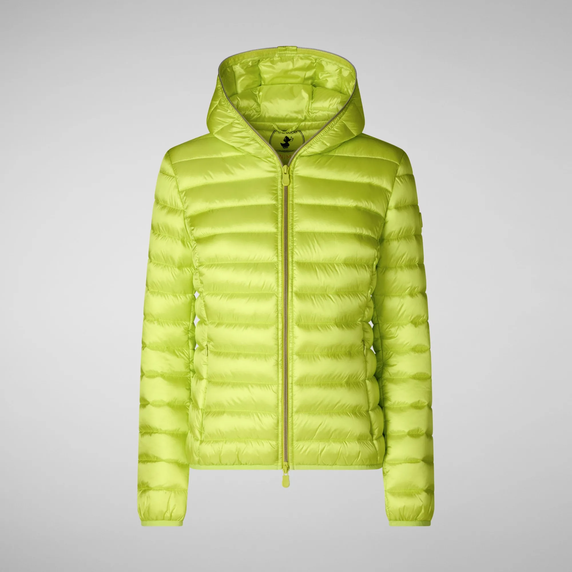 Clearance Save The Duck Women's Hooded Animal free Puffer Jacket Alexis in Lichen Green LichenGreen