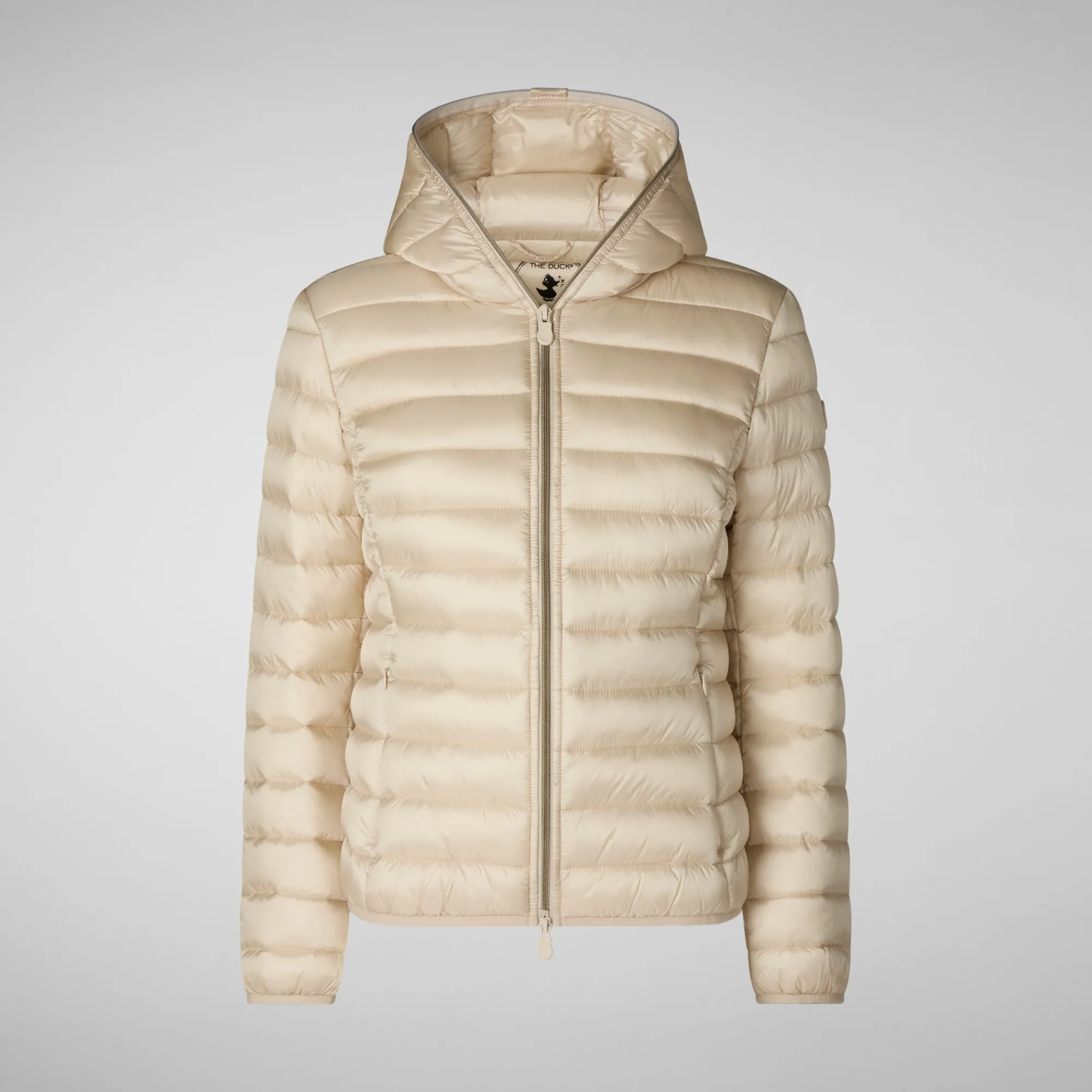 Fashion Save The Duck Women's Hooded Animal free Puffer Jacket Alexis in Shore Beige ShoreBeige