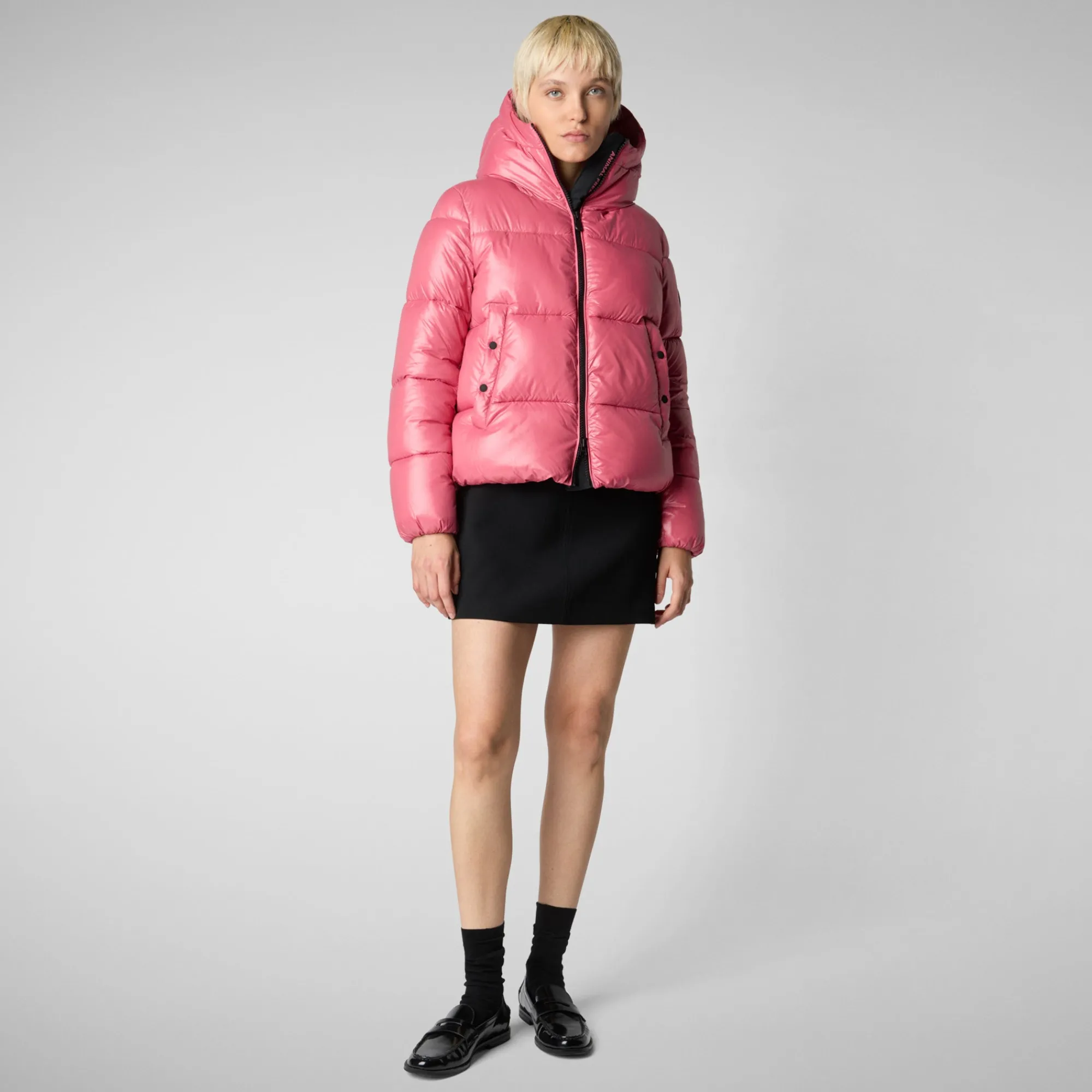 Fashion Save The Duck Women's Hooded Animal free Puffer Jacket Biddy in Bloom Pink BloomPink