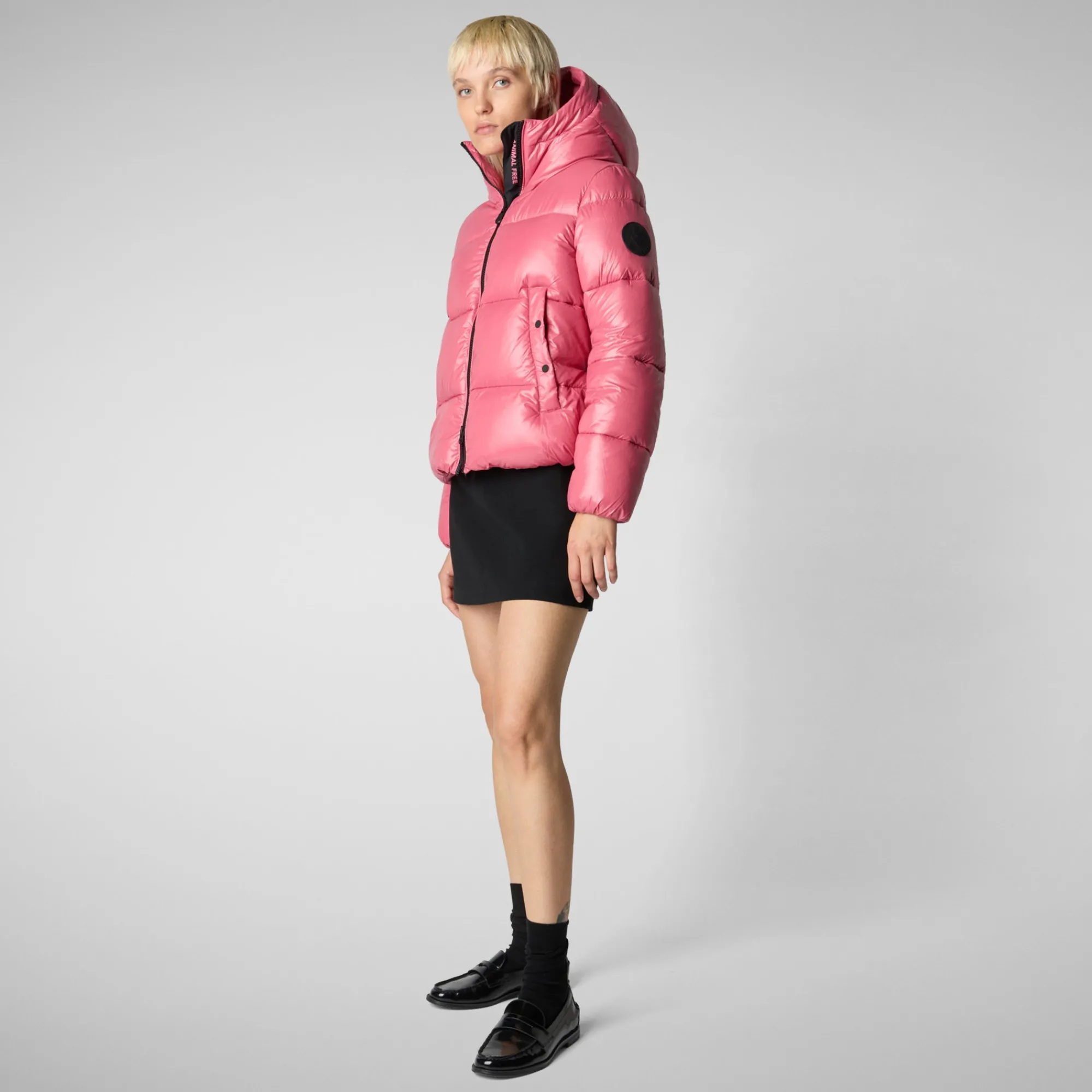 Fashion Save The Duck Women's Hooded Animal free Puffer Jacket Biddy in Bloom Pink BloomPink