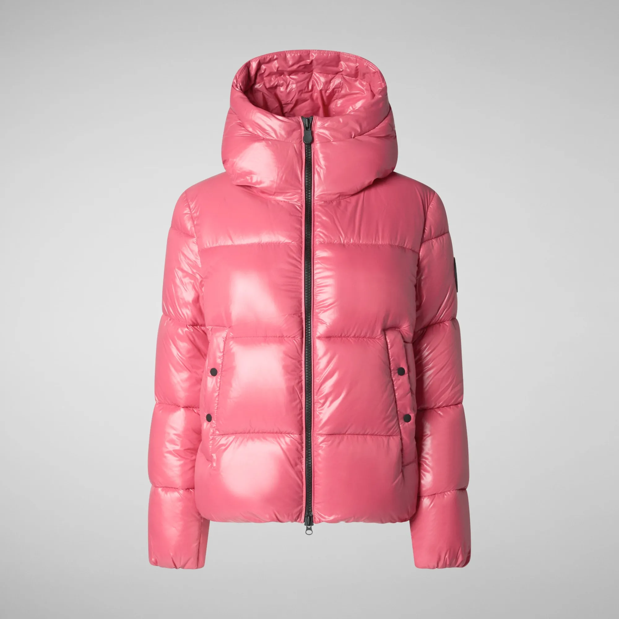 Fashion Save The Duck Women's Hooded Animal free Puffer Jacket Biddy in Bloom Pink BloomPink