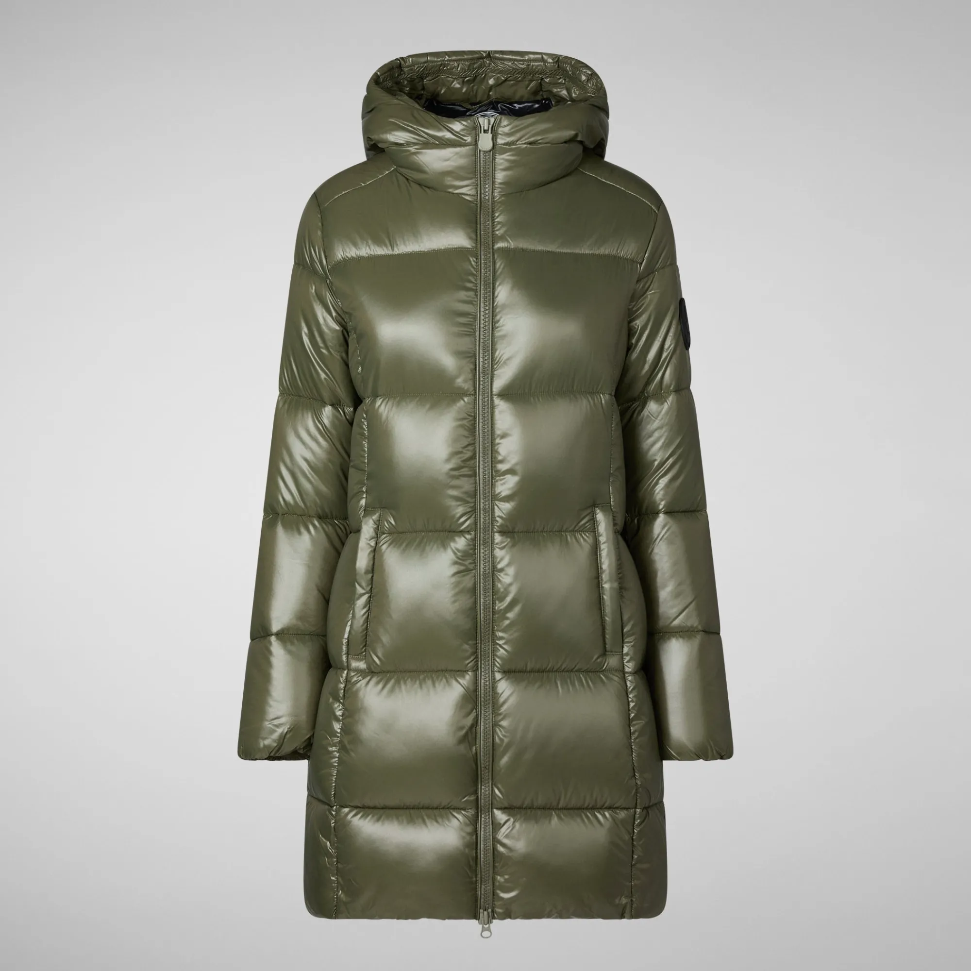 New Save The Duck Women's Hooded Animal free Puffer Jacket Ines in Laurel Green LaurelGreen