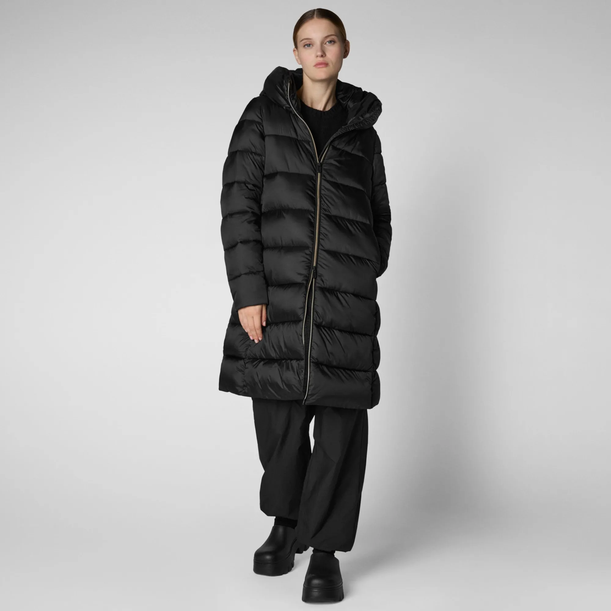 Shop Save The Duck Women's Hooded Animal free Puffer Lysa Coat Black