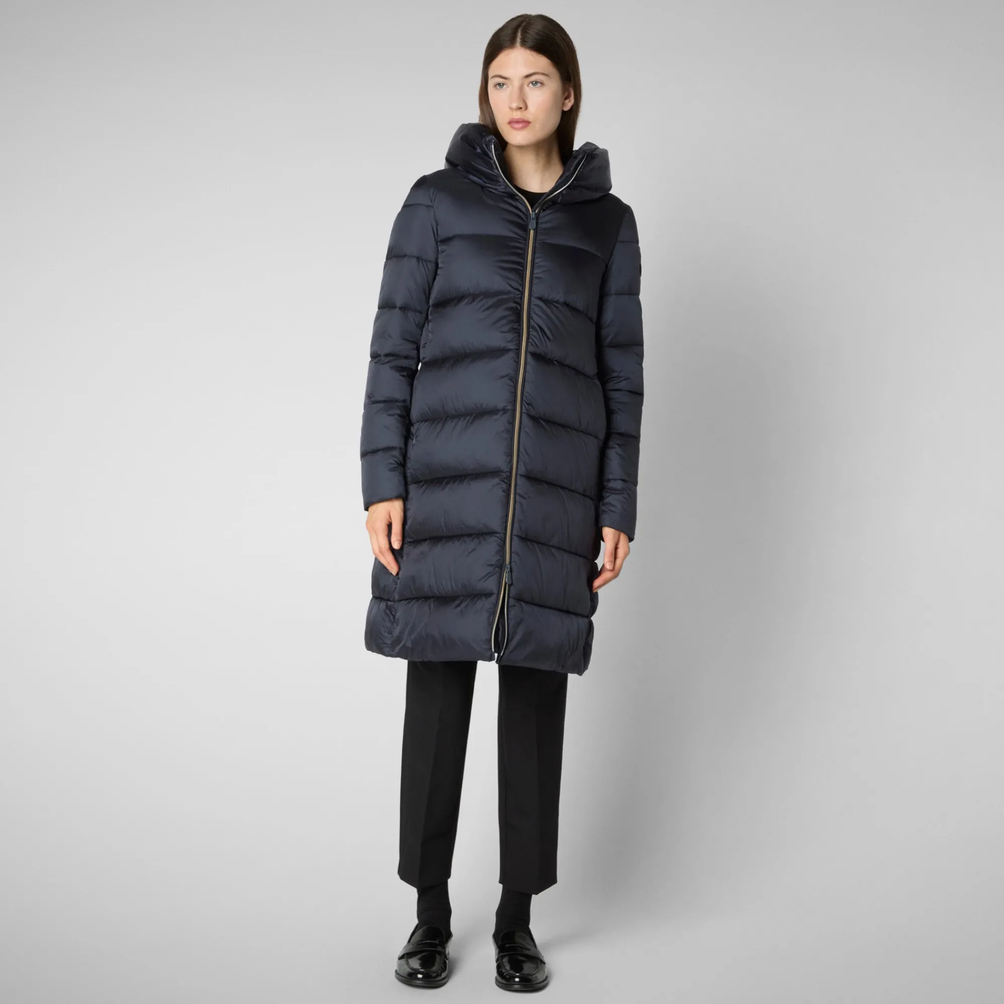 Cheap Save The Duck Women's Hooded Animal free Puffer Lysa Coat Blue Black BlueBlack
