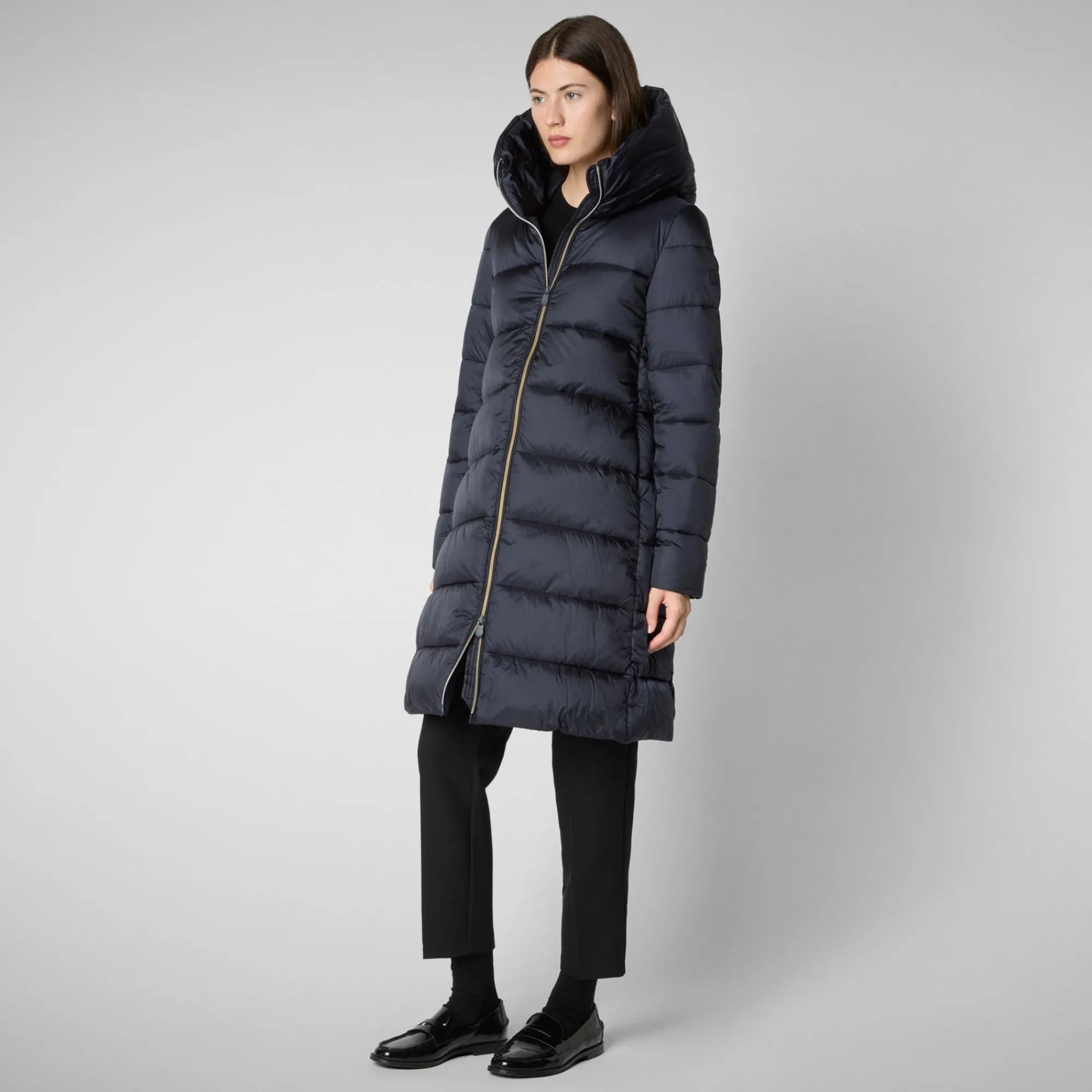 Cheap Save The Duck Women's Hooded Animal free Puffer Lysa Coat Blue Black BlueBlack