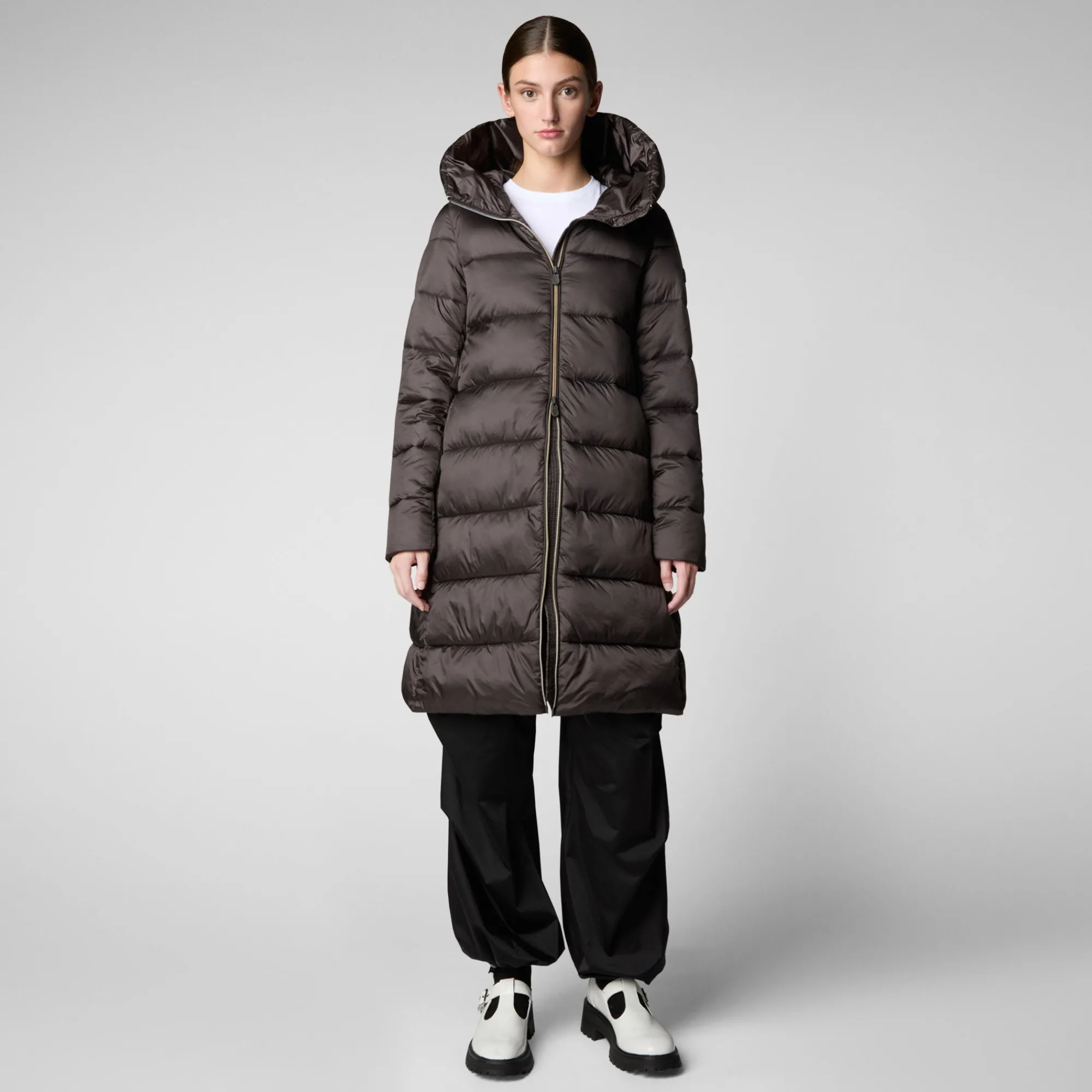 Sale Save The Duck Women's Hooded Animal free Puffer Lysa Coat Brown Black BrownBlack