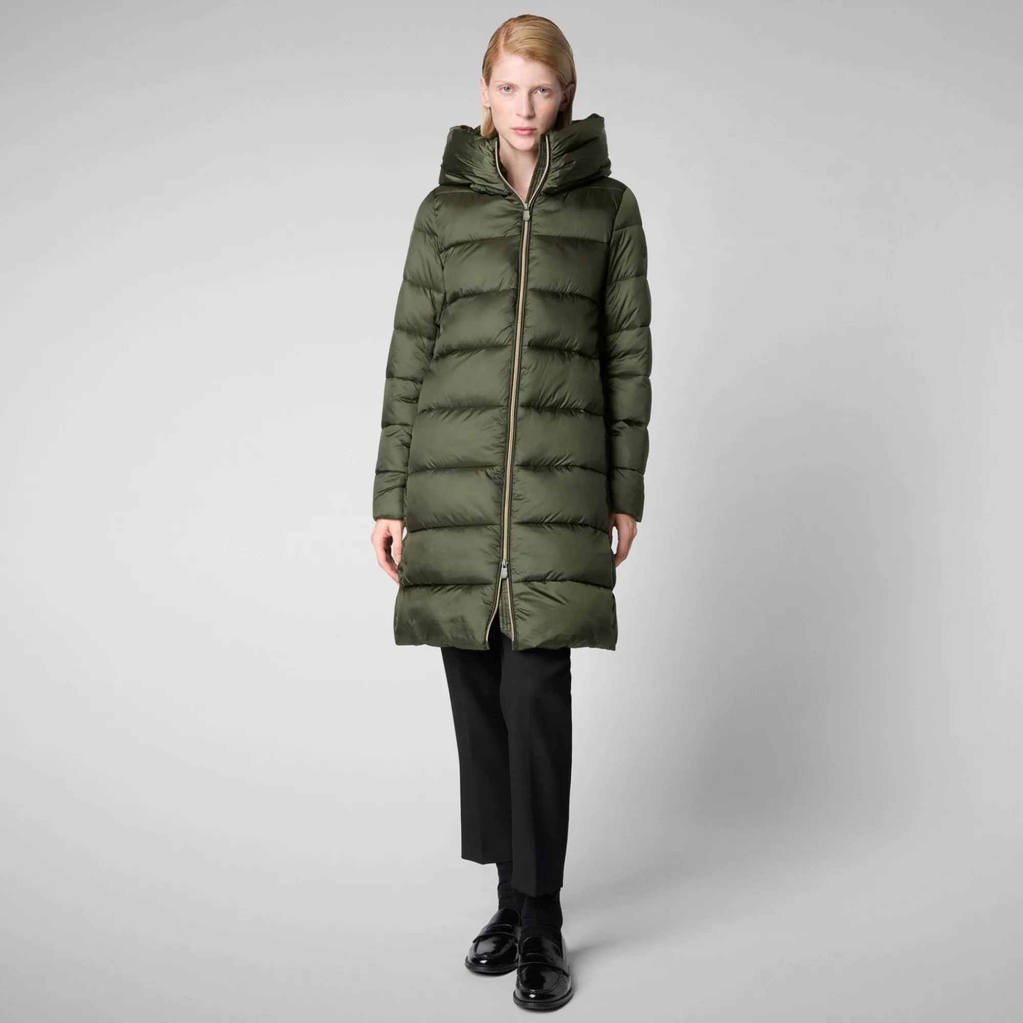 Discount Save The Duck Women's Hooded Animal free Puffer Lysa Coat Pine Green PineGreen