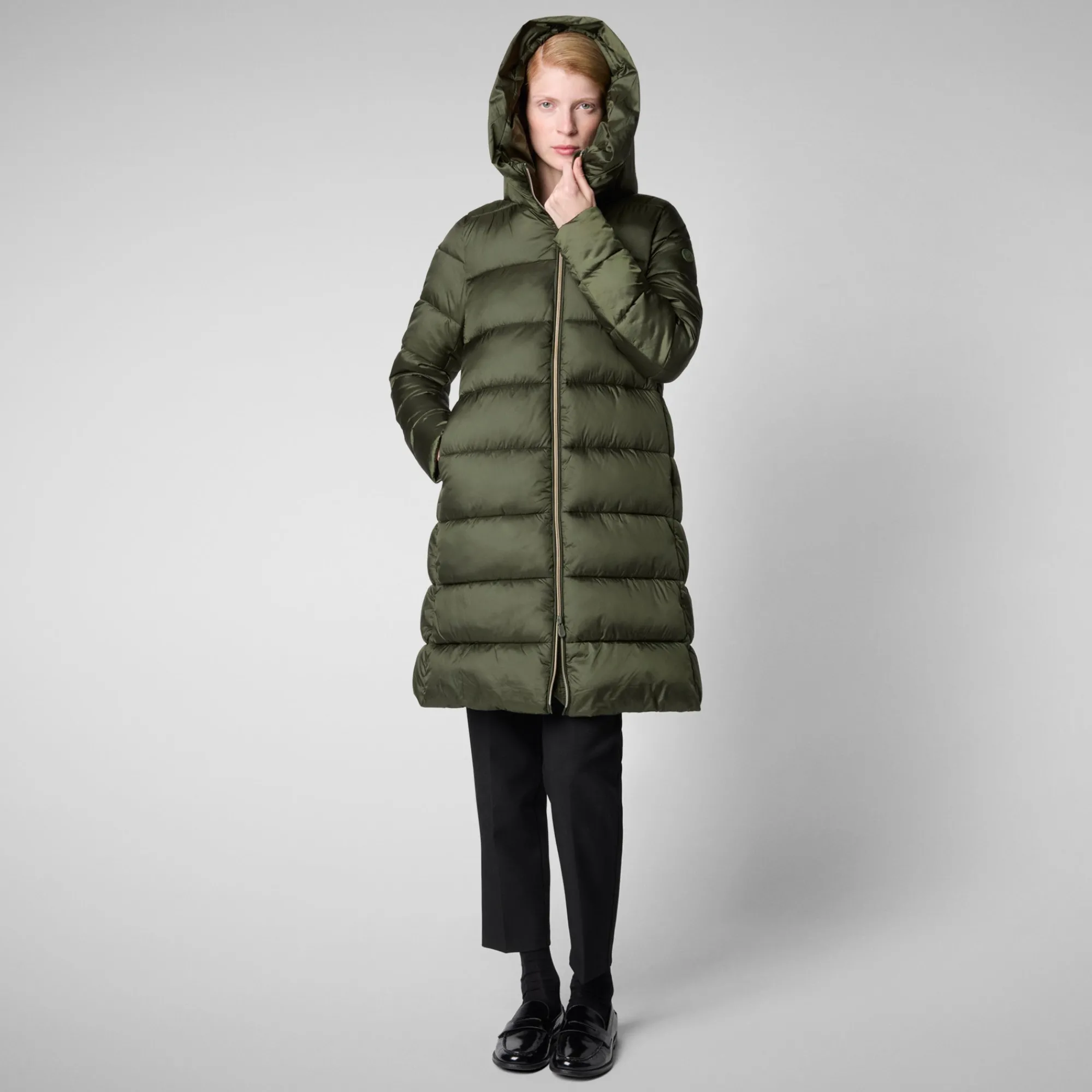 Discount Save The Duck Women's Hooded Animal free Puffer Lysa Coat Pine Green PineGreen