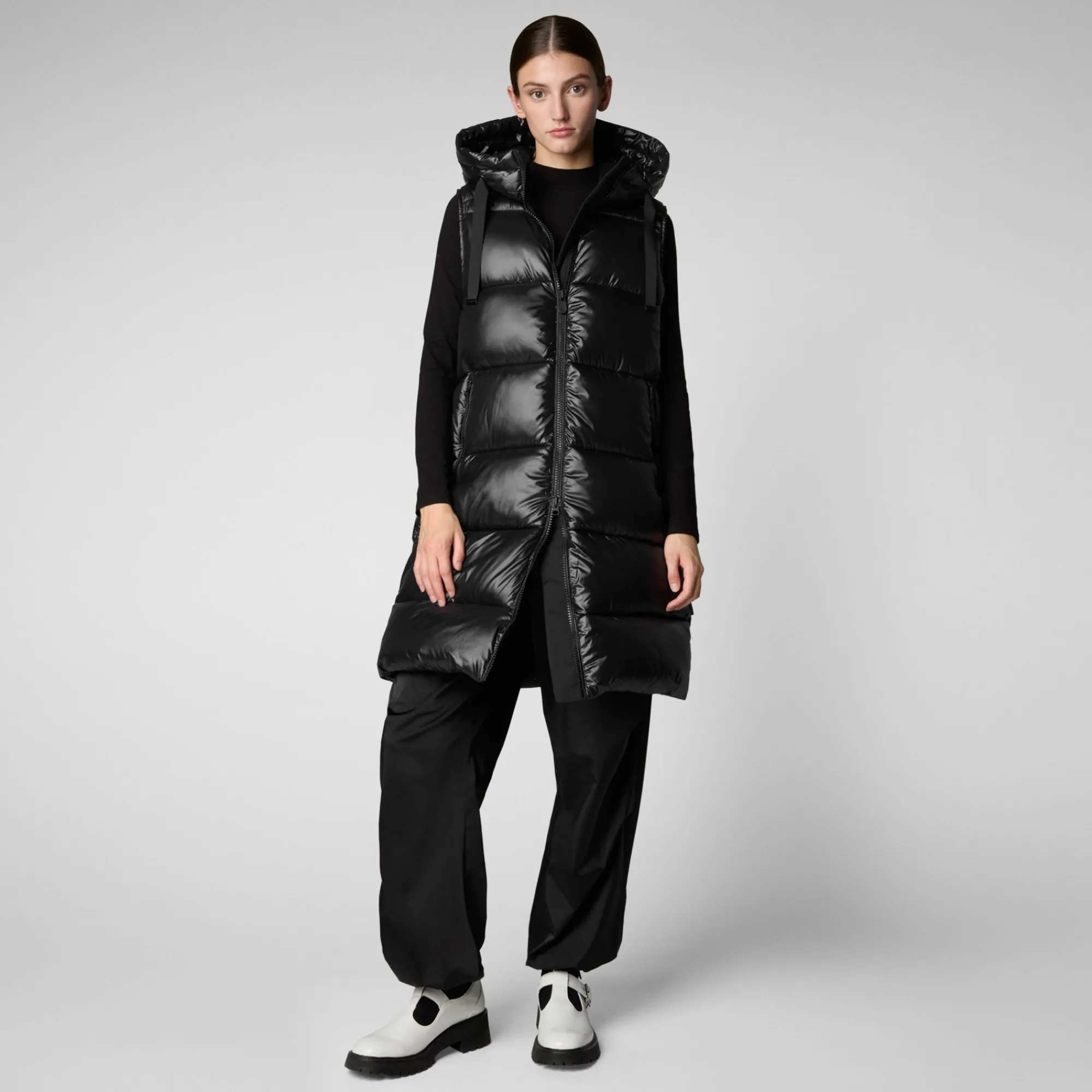 Best Save The Duck Women's Hooded Animal free Puffer Vest Iria in Black