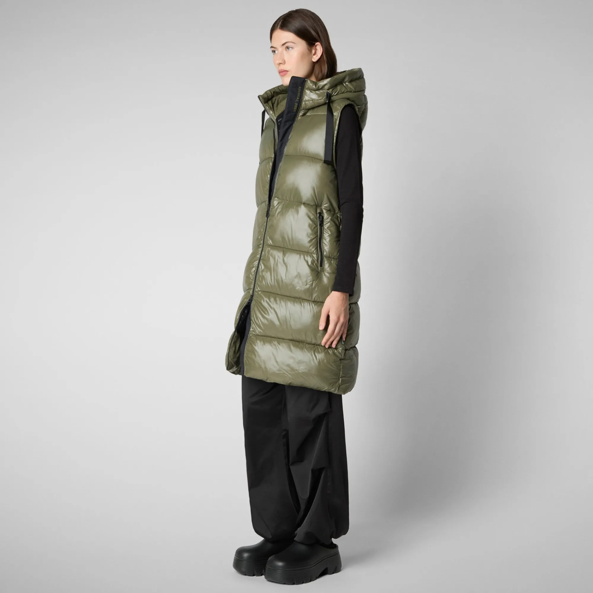Outlet Save The Duck Women's Hooded Animal free Puffer Vest Iria in laurel green LaurelGreen