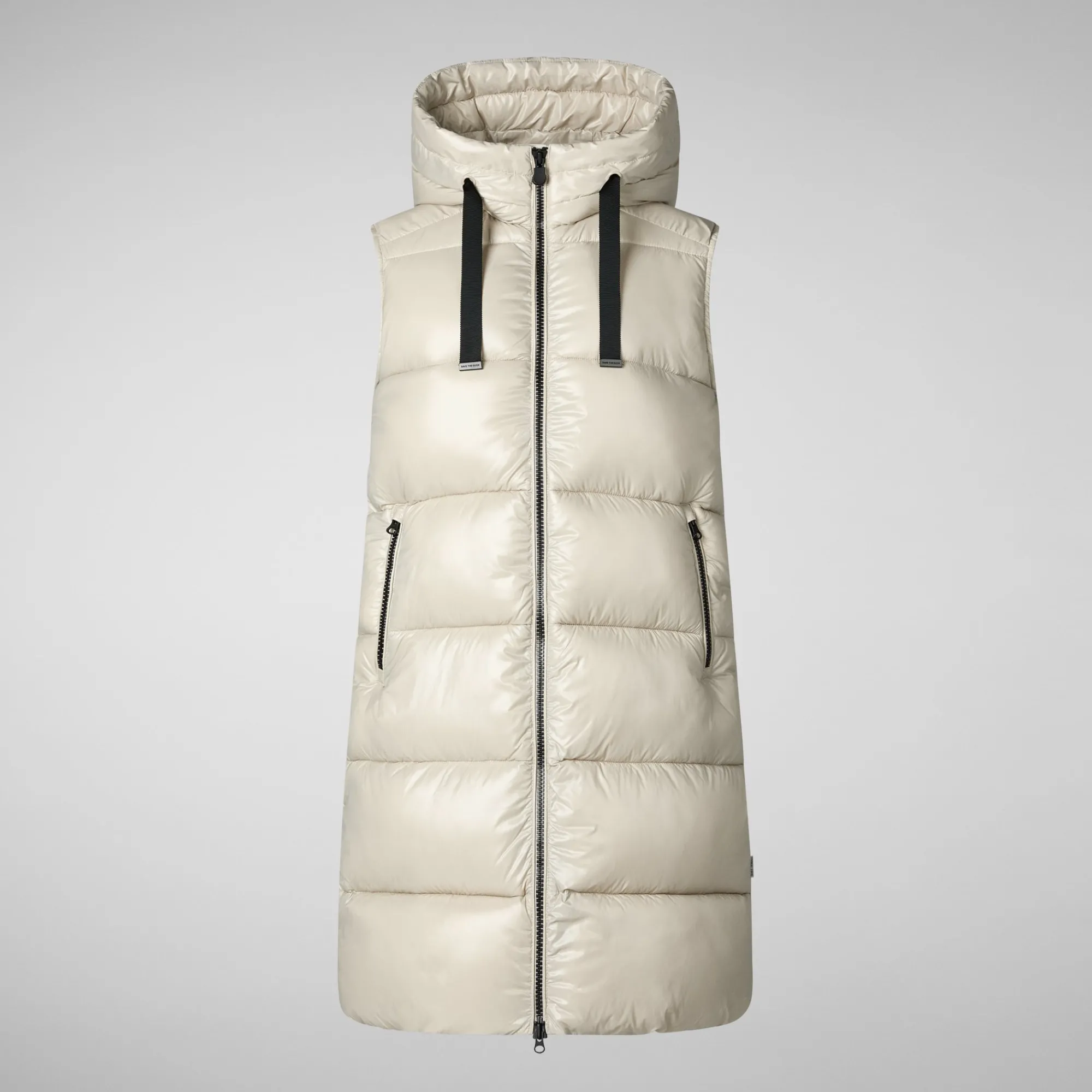 Hot Save The Duck Women's Hooded Animal free Puffer Vest Iria in Rainy Beige RainyBeige