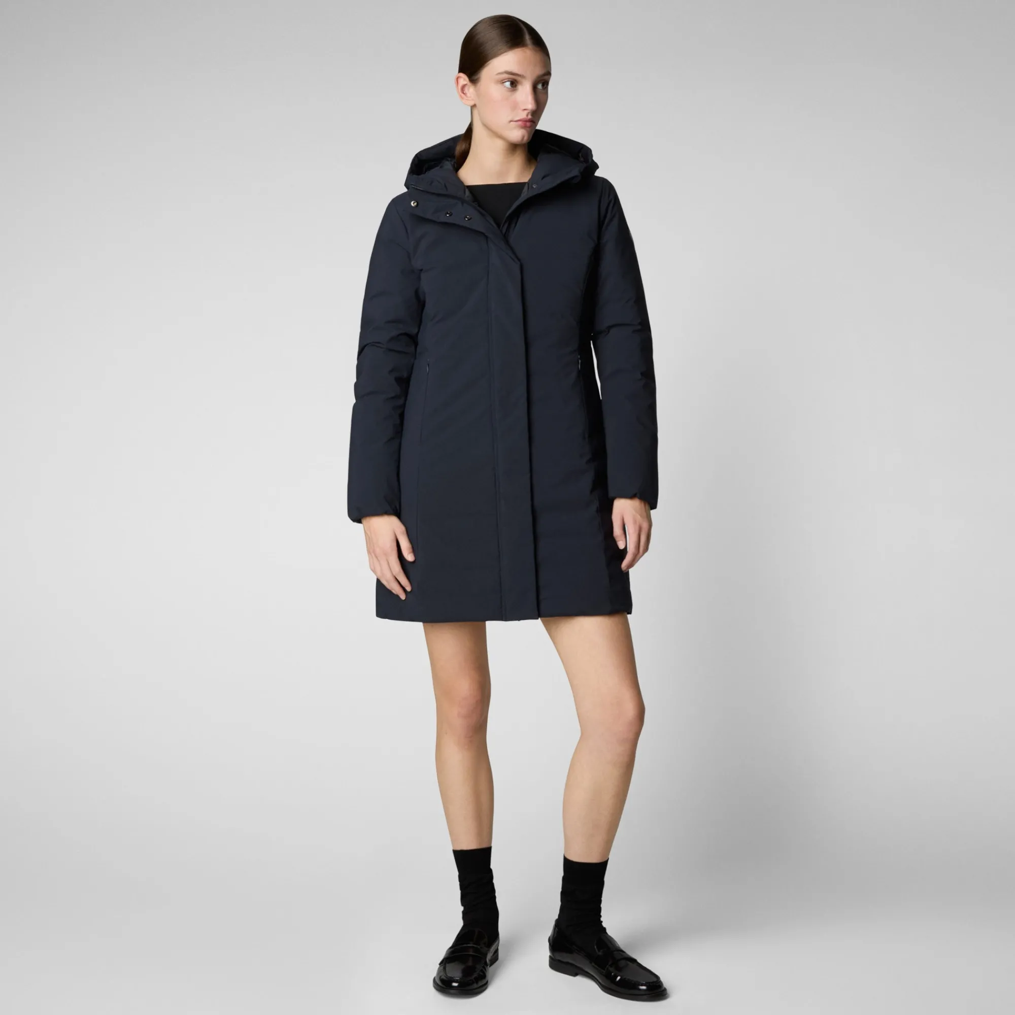 Sale Save The Duck Women's Hooded Coat Leyla in blue black BlueBlack