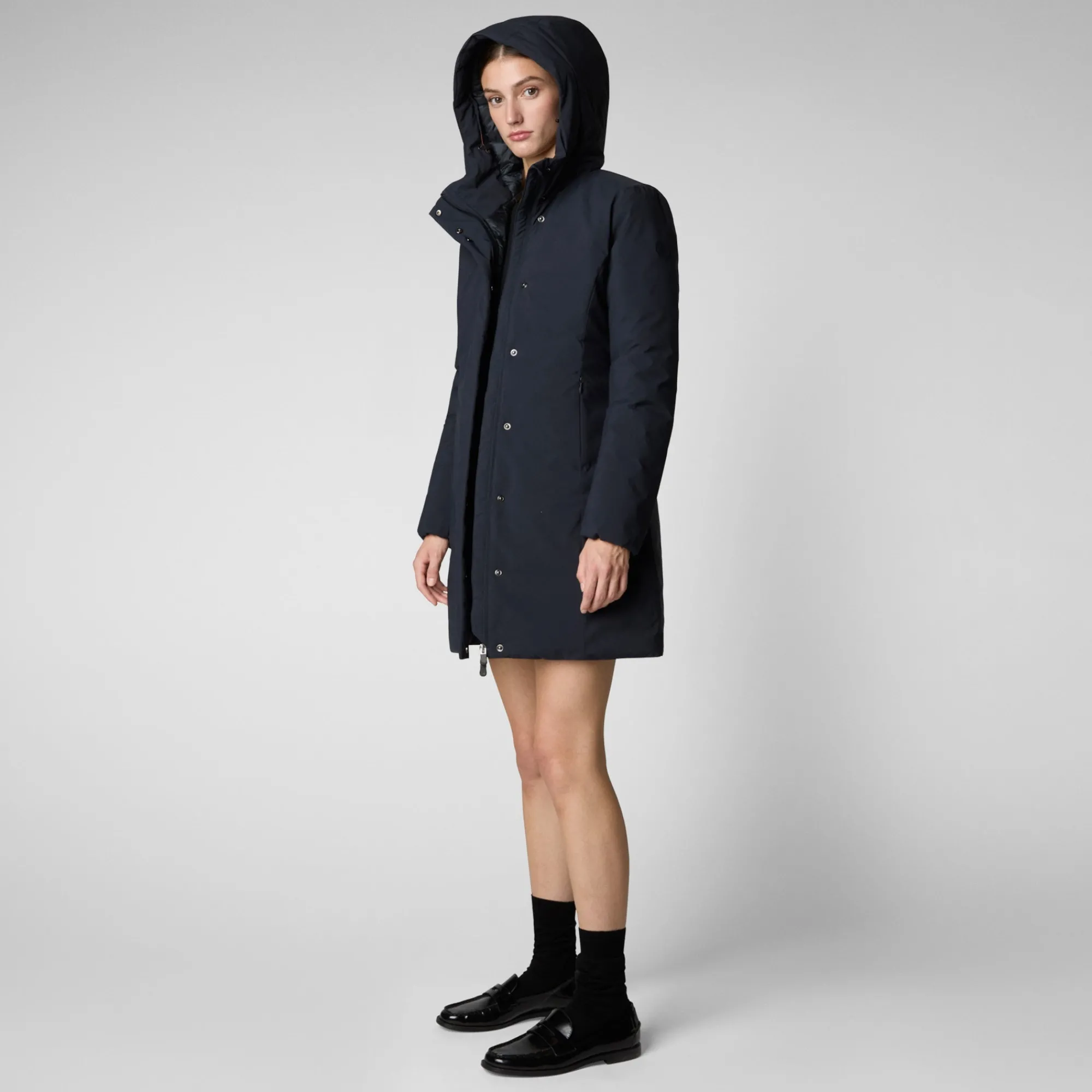 Sale Save The Duck Women's Hooded Coat Leyla in blue black BlueBlack
